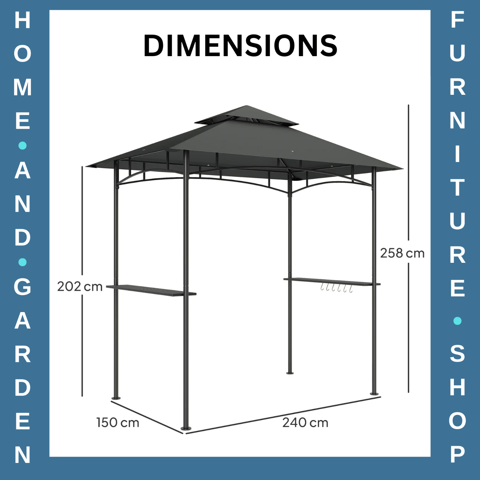 8 x 5' Grill Gazebo Roof Double Tiered Outdoor BBQ Shelter Dark Grey Patio Cover - Home and Garden Furniture Shop - #rustic - furniture#