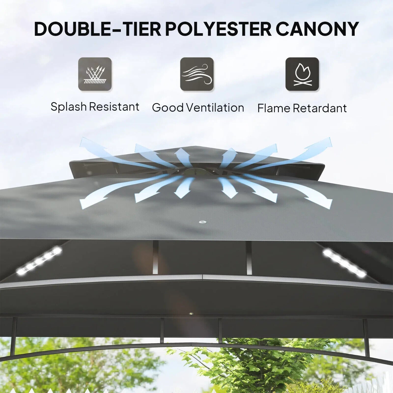 8 x 5' Grill Gazebo Roof Double Tiered Outdoor BBQ Shelter Dark Grey Patio Cover - Home and Garden Furniture Shop - #rustic - furniture#