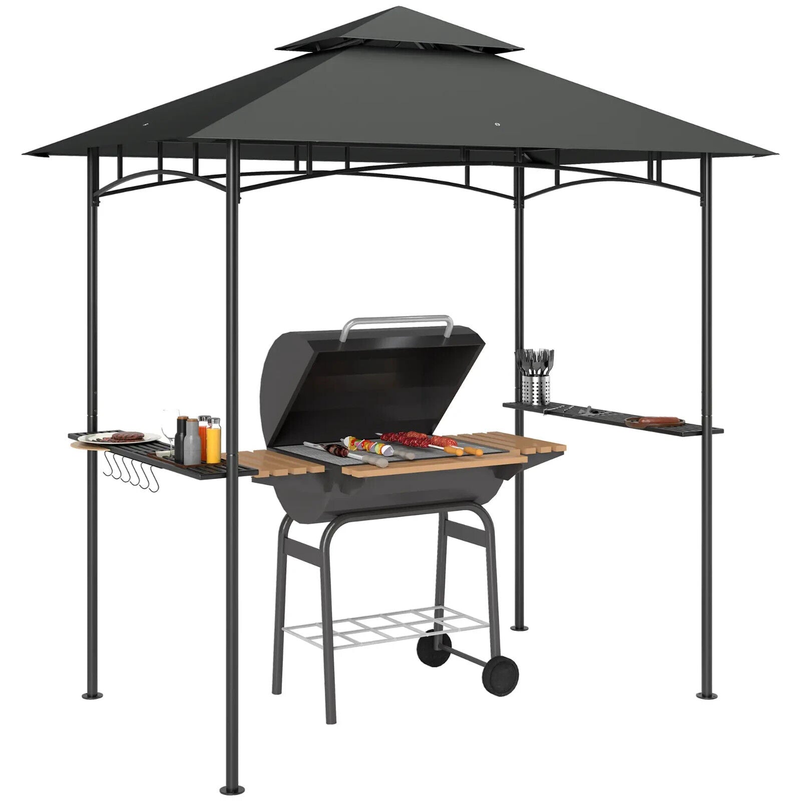 8 x 5' Grill Gazebo Roof Double Tiered Outdoor BBQ Shelter Dark Grey Patio Cover - Home and Garden Furniture Shop - #rustic - furniture#