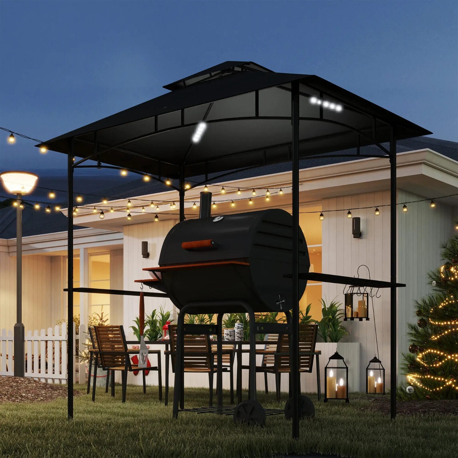 8 x 5' Grill Gazebo Roof Double Tiered Outdoor BBQ Shelter Dark Grey Patio Cover - Home and Garden Furniture Shop - #rustic - furniture#