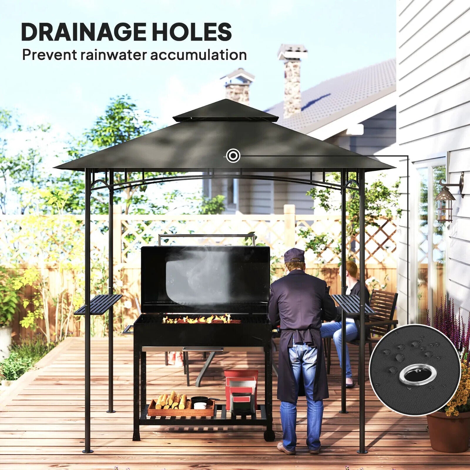 8 x 5' Grill Gazebo Roof Double Tiered Outdoor BBQ Shelter Dark Grey Patio Cover - Home and Garden Furniture Shop - #rustic - furniture#