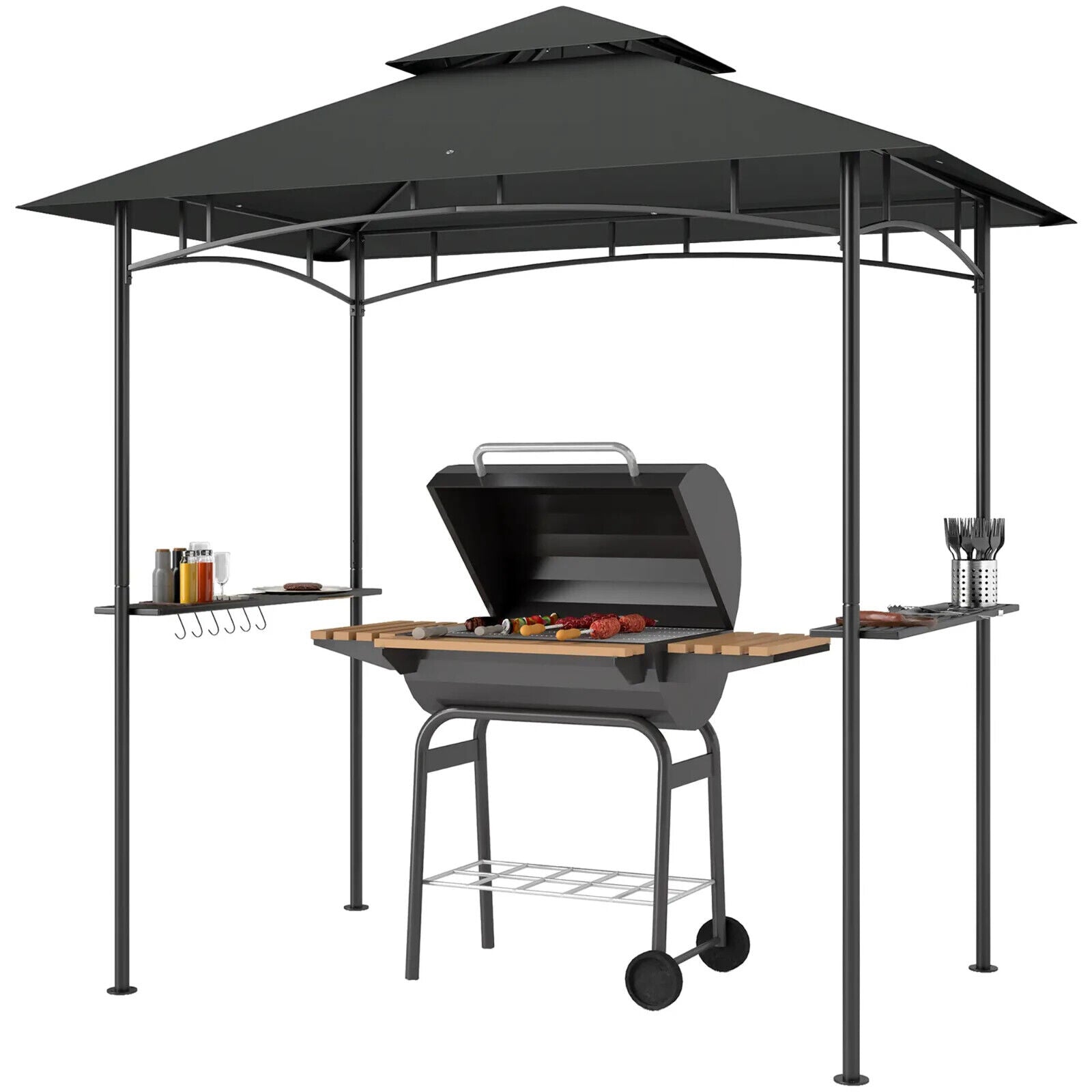 8 x 5' Grill Gazebo Roof Double Tiered Outdoor BBQ Shelter Dark Grey Patio Cover - Home and Garden Furniture Shop - #rustic - furniture#