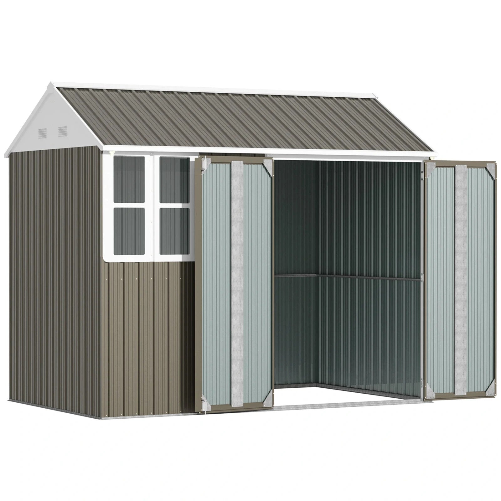 8 x 6 ft Galvanised Garden Shed Metal Storage with Double Doors Window and Vents - Home and Garden Furniture Shop - rustic - furniture