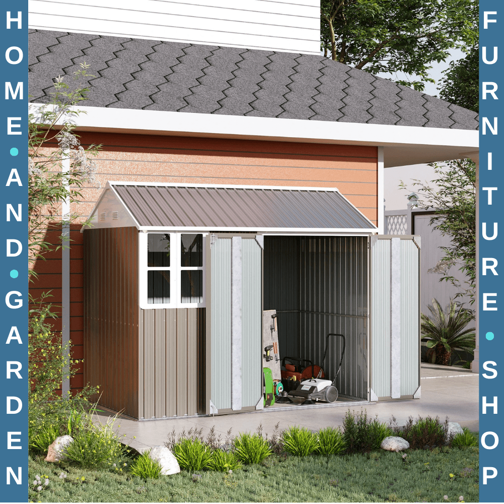8 x 6 ft Galvanised Garden Shed Metal Storage with Double Doors Window and Vents - Home and Garden Furniture Shop - rustic - furniture
