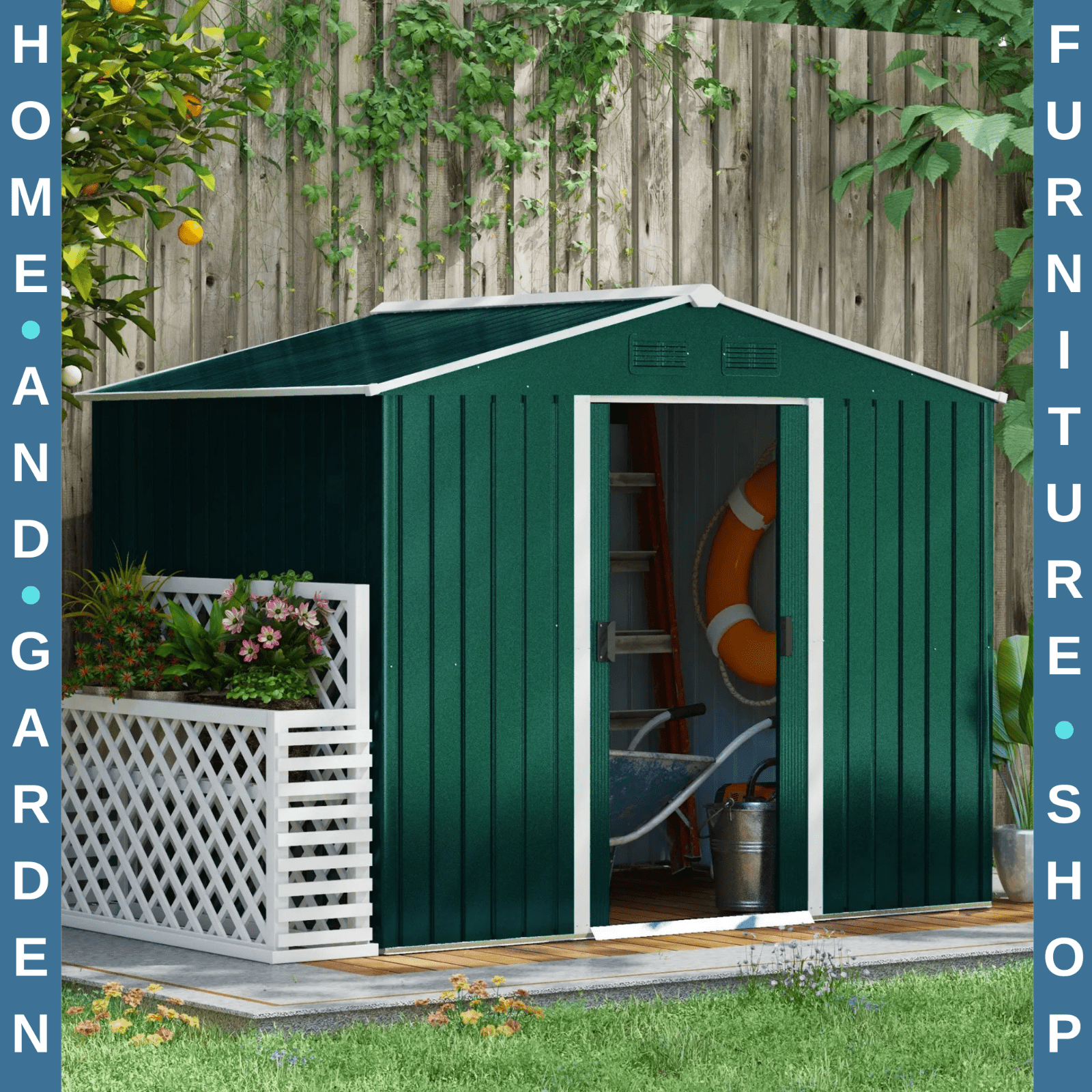 8 x 6ft Metal Garden Storage Shed Double Sliding Door Outdoor Utility Shed Green - Home and Garden Furniture Shop - rustic - furniture