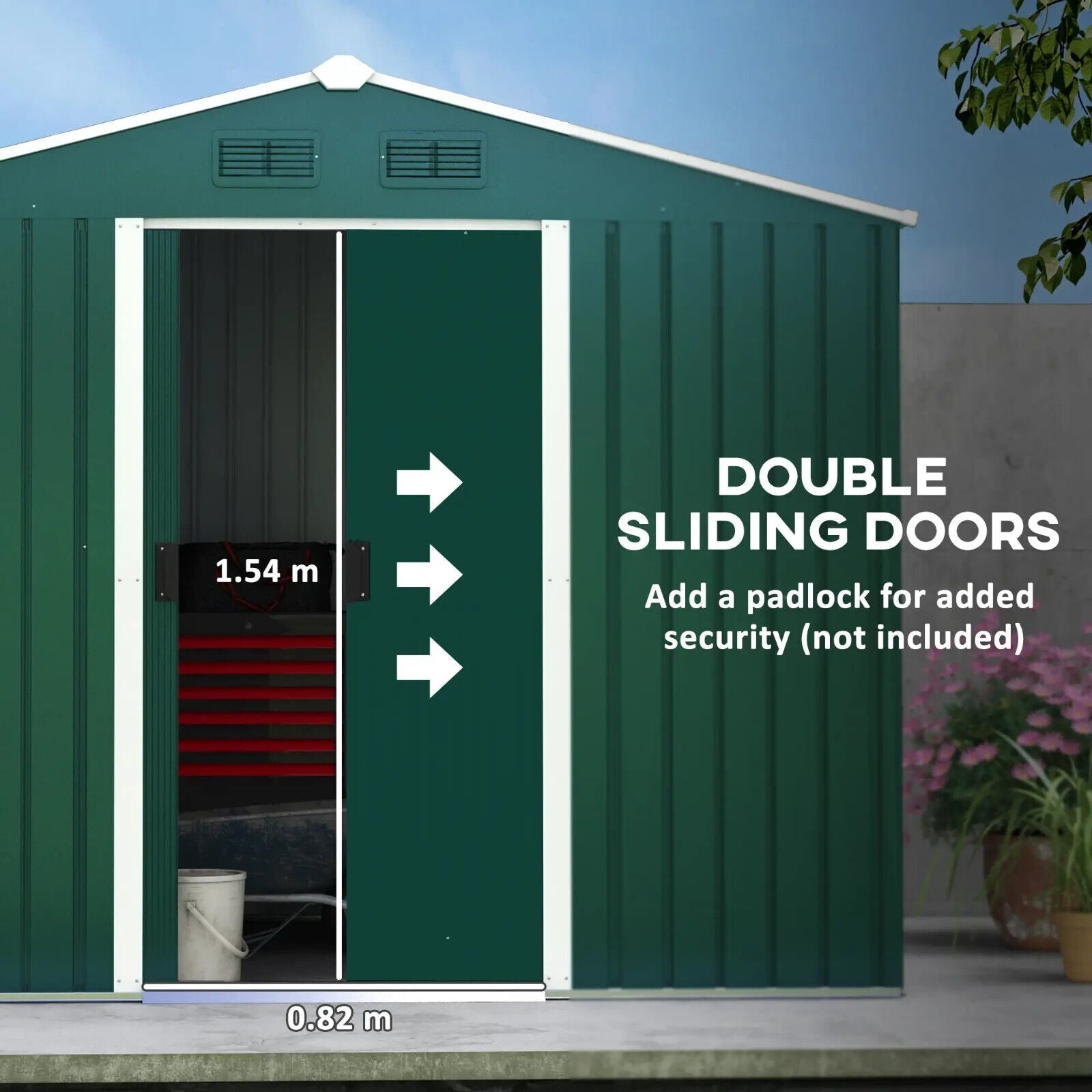 8 x 6ft Metal Garden Storage Shed Double Sliding Door Outdoor Utility Shed Green - Home and Garden Furniture Shop - #rustic - furniture#