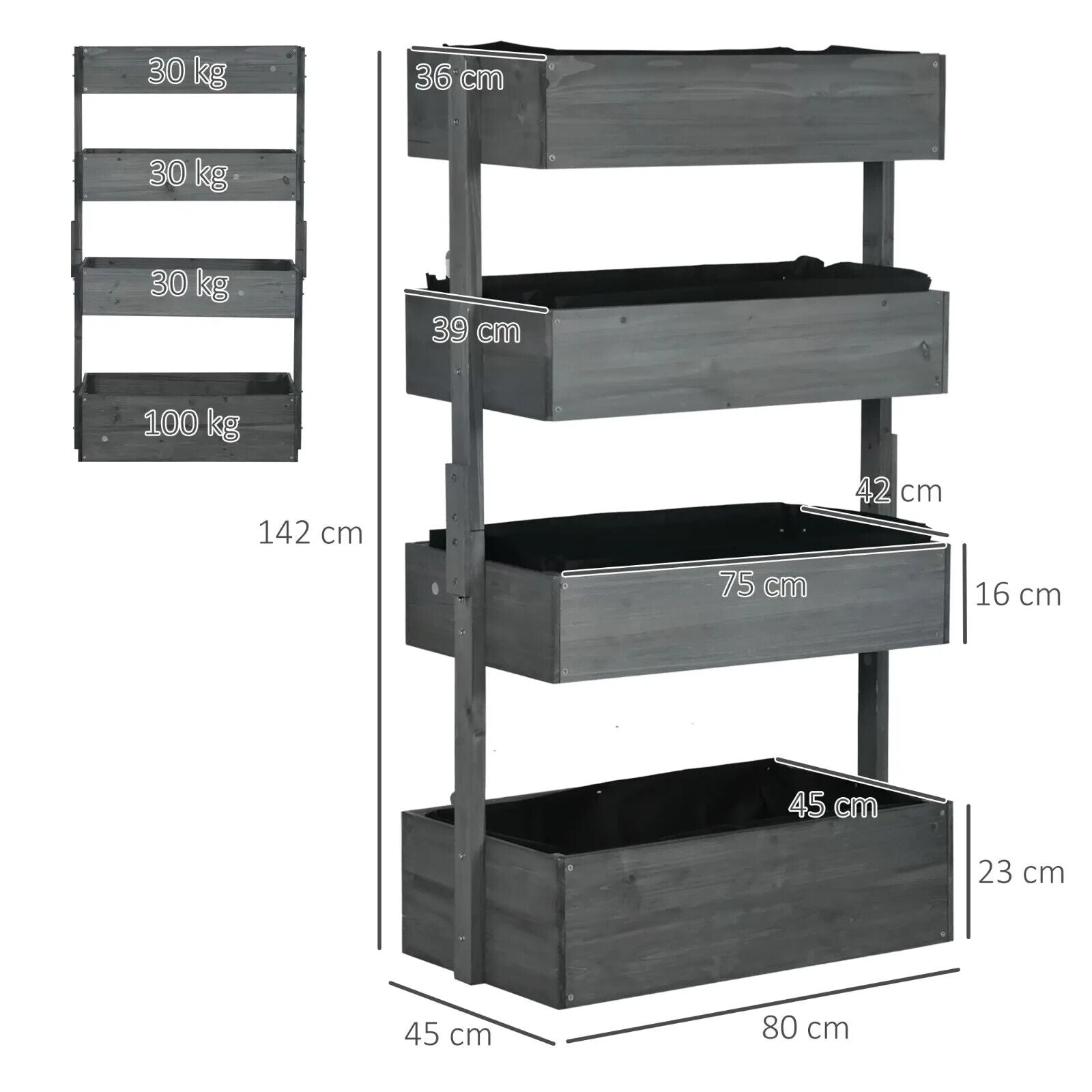80×45×142 cm 4 Tier Raised Garden Bed Fir Wood Vertical Planter Elevated Stand - Home and Garden Furniture Shop - #rustic - furniture#