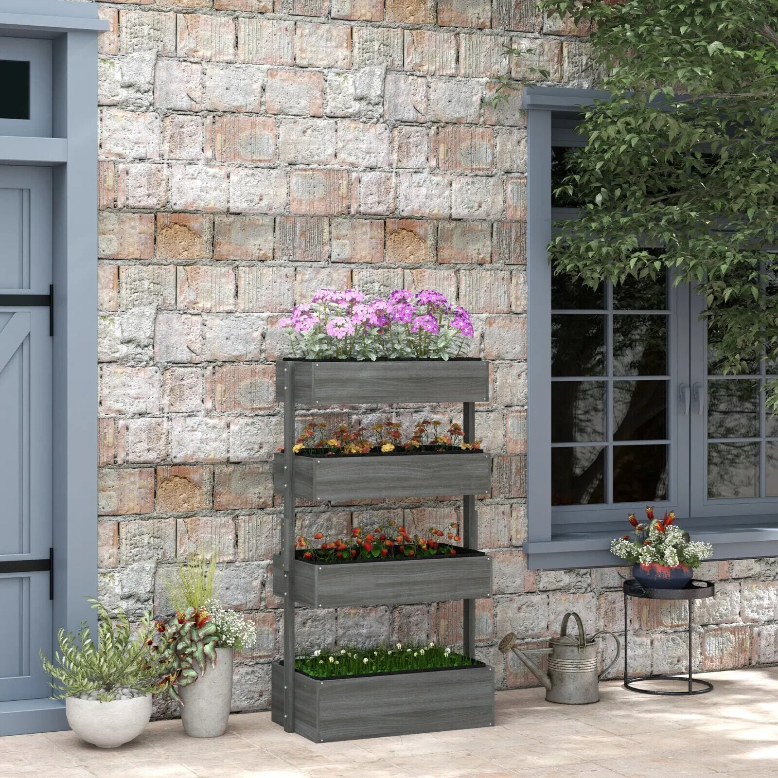 80×45×142 cm 4 Tier Raised Garden Bed Fir Wood Vertical Planter Elevated Stand - Home and Garden Furniture Shop - #rustic - furniture#