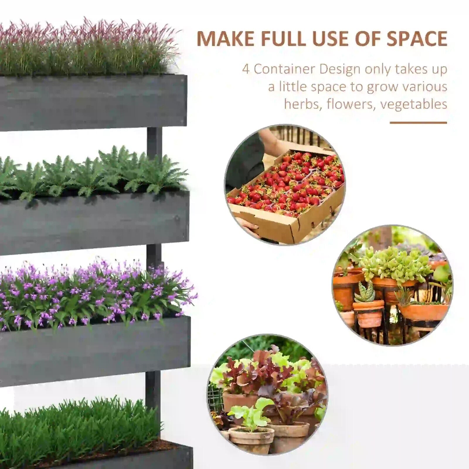 80×45×142 cm 4 Tier Raised Garden Bed Fir Wood Vertical Planter Elevated Stand - Home and Garden Furniture Shop - #rustic - furniture#