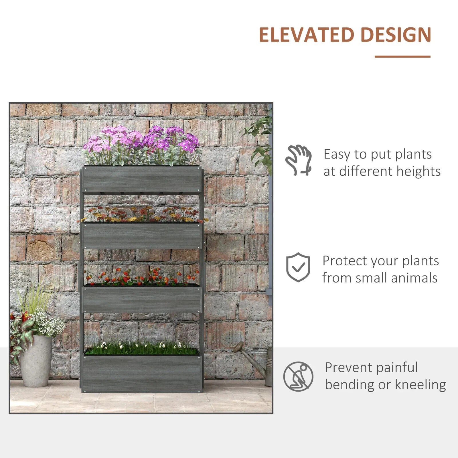 80×45×142 cm 4 Tier Raised Garden Bed Fir Wood Vertical Planter Elevated Stand - Home and Garden Furniture Shop - #rustic - furniture#