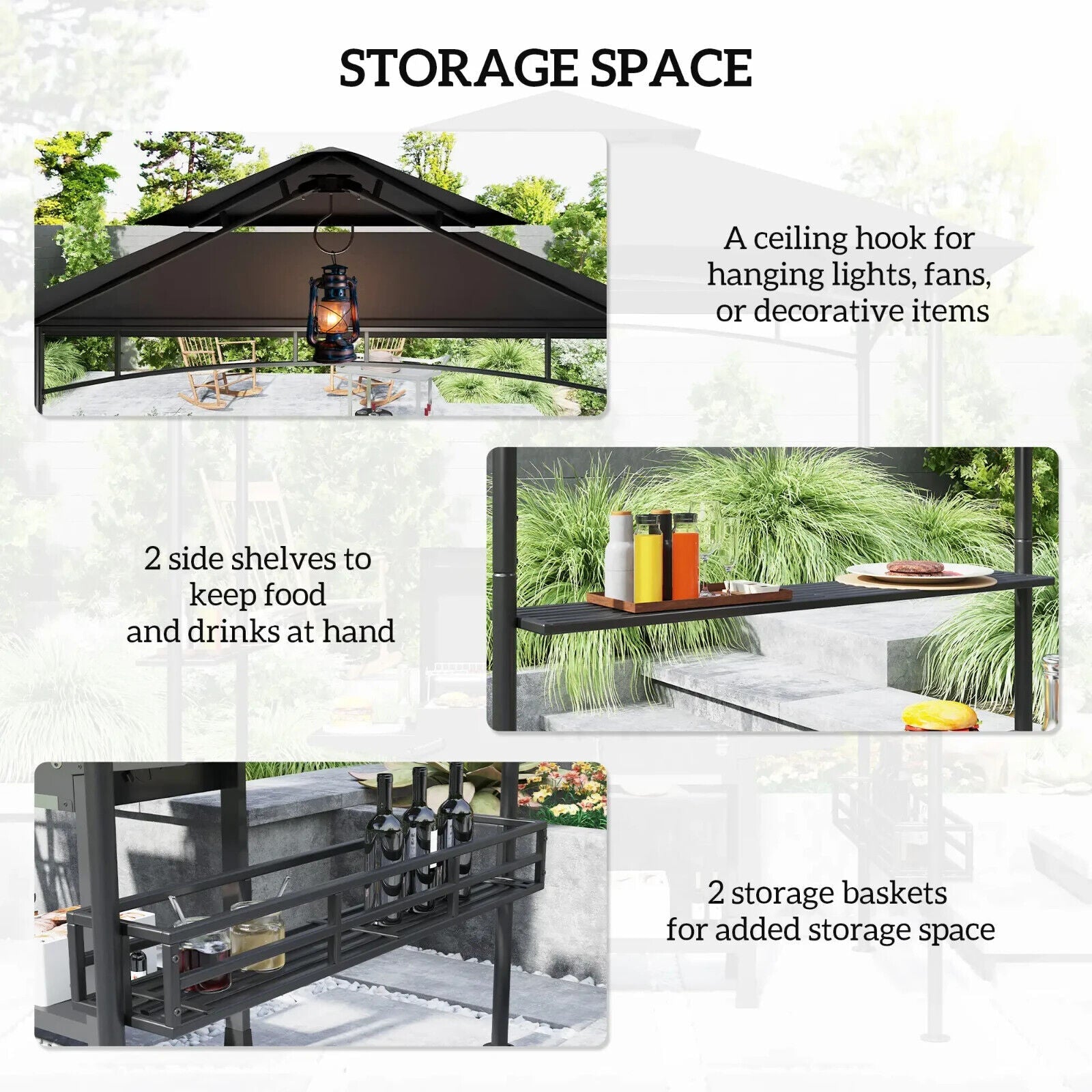 8×5 ft Grill Gazebo BBQ Shelter w/ Double Tier Roof Side Shelves&Storage Baskets - Home and Garden Furniture Shop - #rustic - furniture#