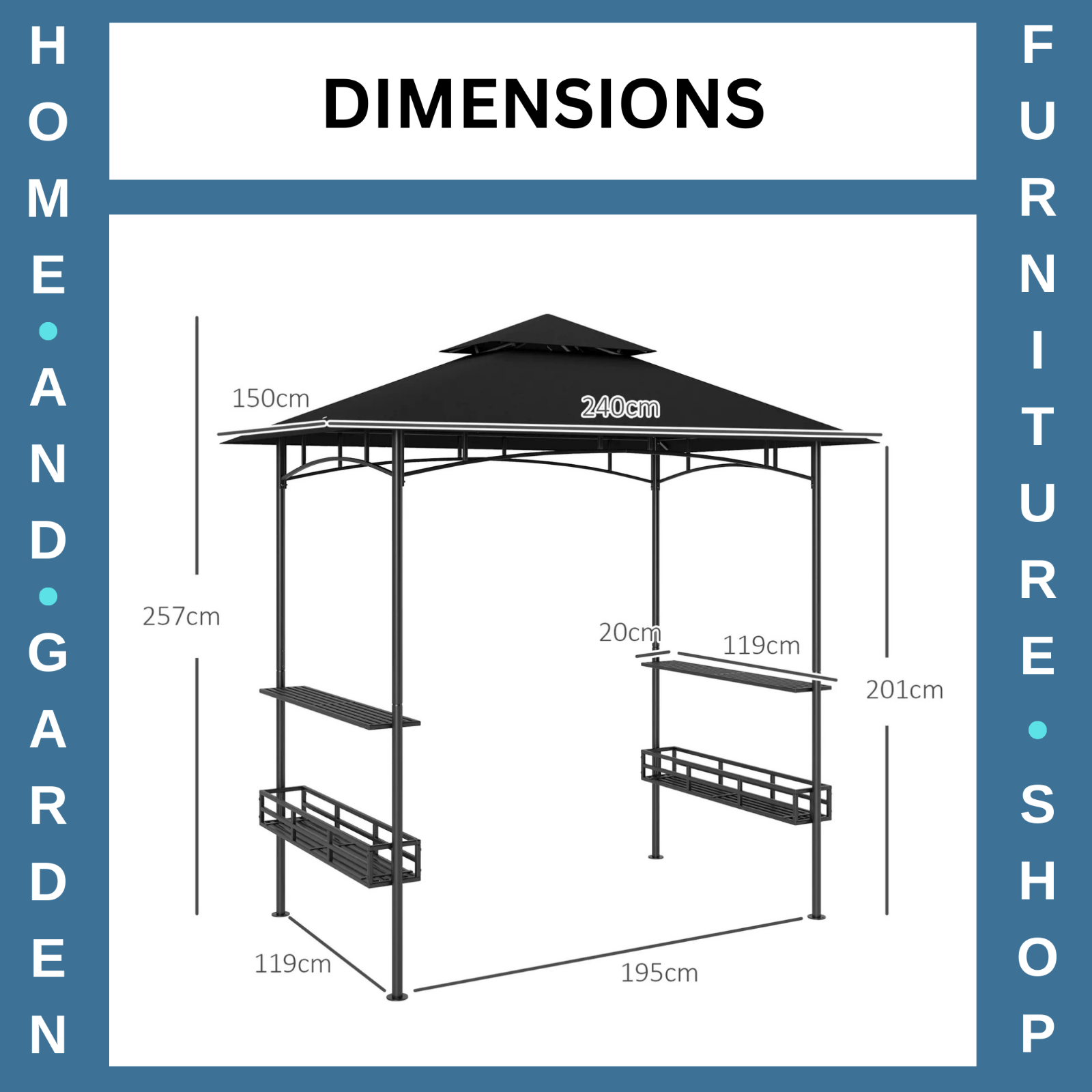 8×5 ft Grill Gazebo BBQ Shelter w/ Double Tier Roof Side Shelves&Storage Baskets - Home and Garden Furniture Shop - #rustic - furniture#