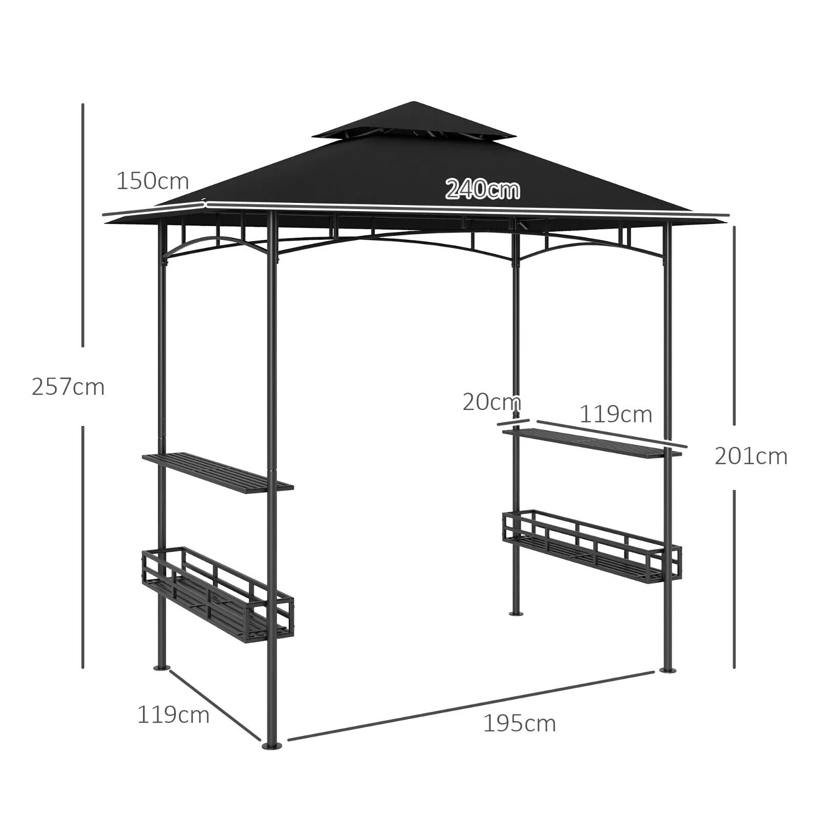 8×5 ft Grill Gazebo BBQ Shelter w/ Double Tier Roof Side Shelves&Storage Baskets - Home and Garden Furniture Shop - #rustic - furniture#