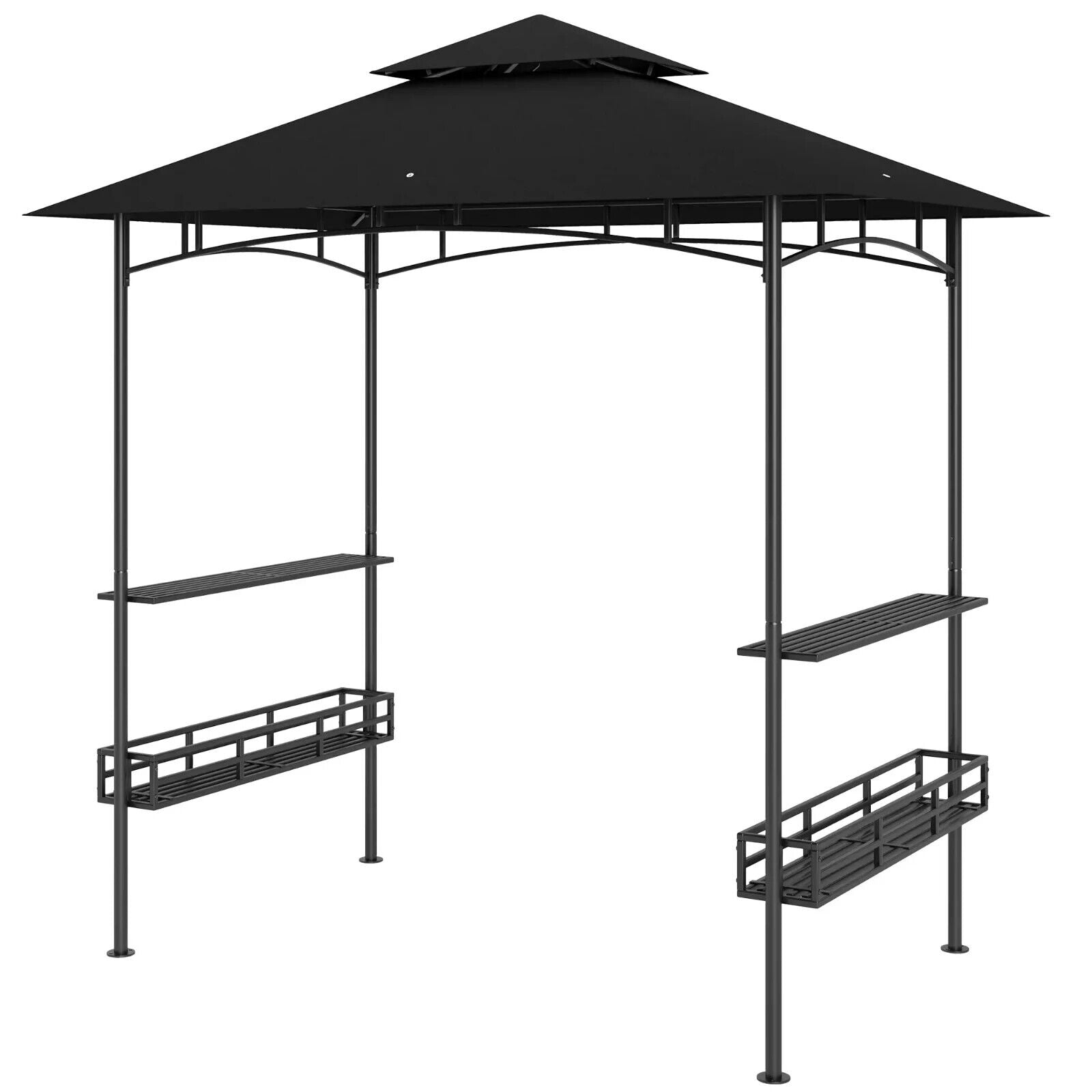 8×5 ft Grill Gazebo BBQ Shelter w/ Double Tier Roof Side Shelves&Storage Baskets - Home and Garden Furniture Shop - #rustic - furniture#