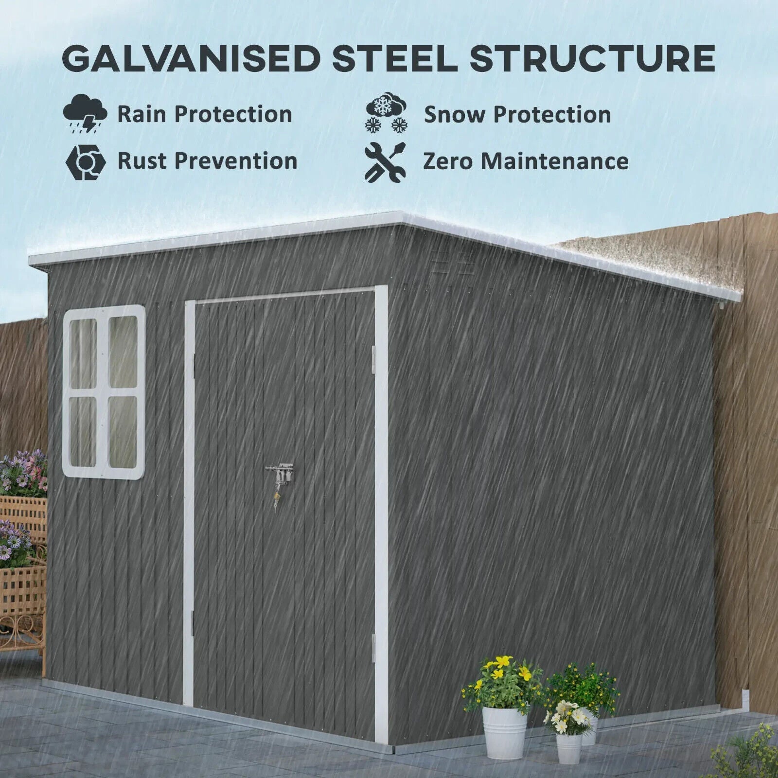 8.5 x 6ft Metal Garden Storage Shed with Window Lockable Doors Foundation Kit - Home and Garden Furniture Shop - #rustic - furniture#