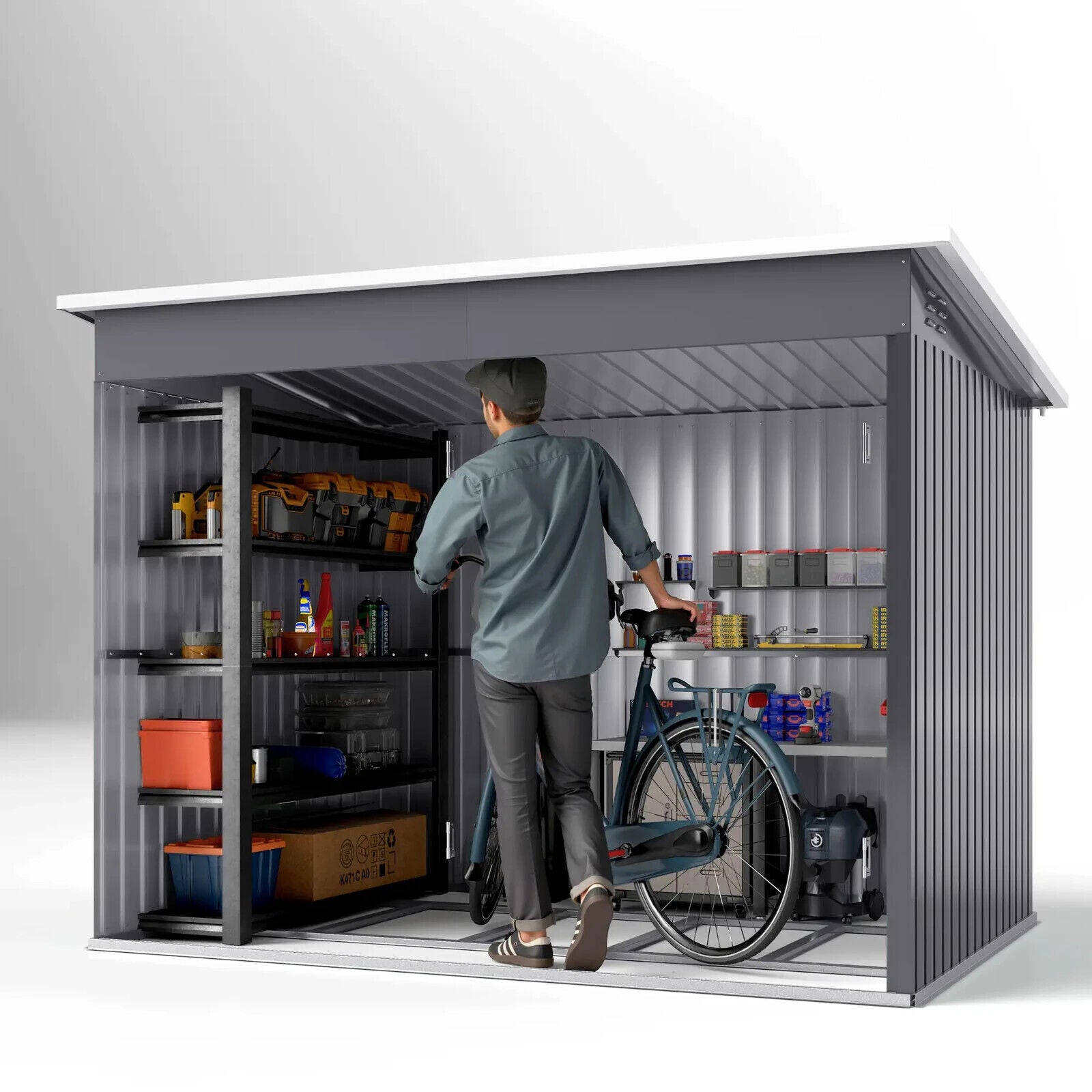 8.5 x 6ft Metal Garden Storage Shed with Window Lockable Doors Foundation Kit - Home and Garden Furniture Shop - #rustic - furniture#