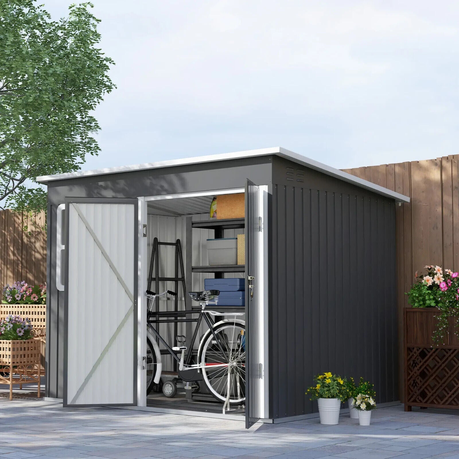 8.5 x 6ft Metal Garden Storage Shed with Window Lockable Doors Foundation Kit - Home and Garden Furniture Shop - #rustic - furniture#