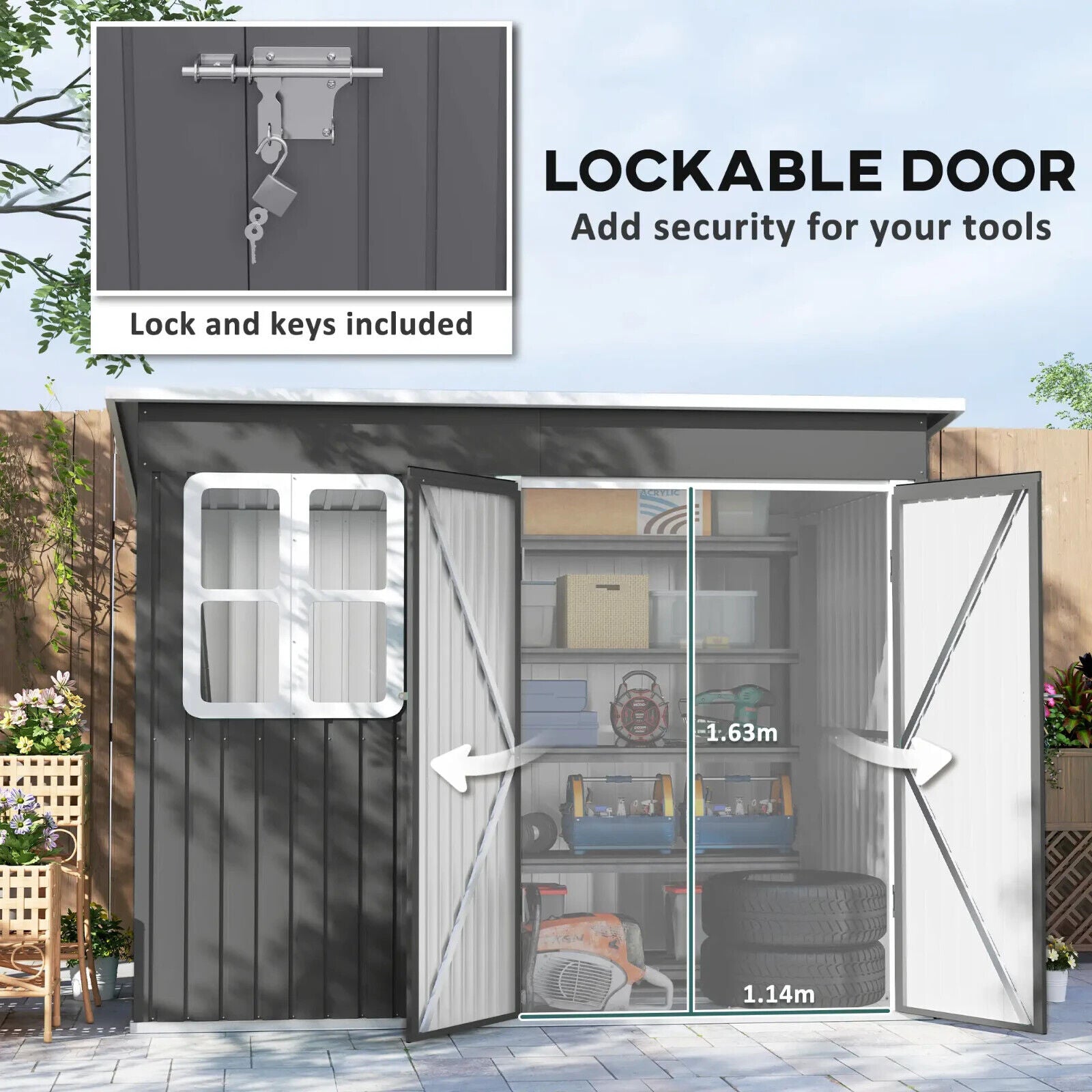 8.5 x 6ft Metal Garden Storage Shed with Window Lockable Doors Foundation Kit - Home and Garden Furniture Shop - #rustic - furniture#