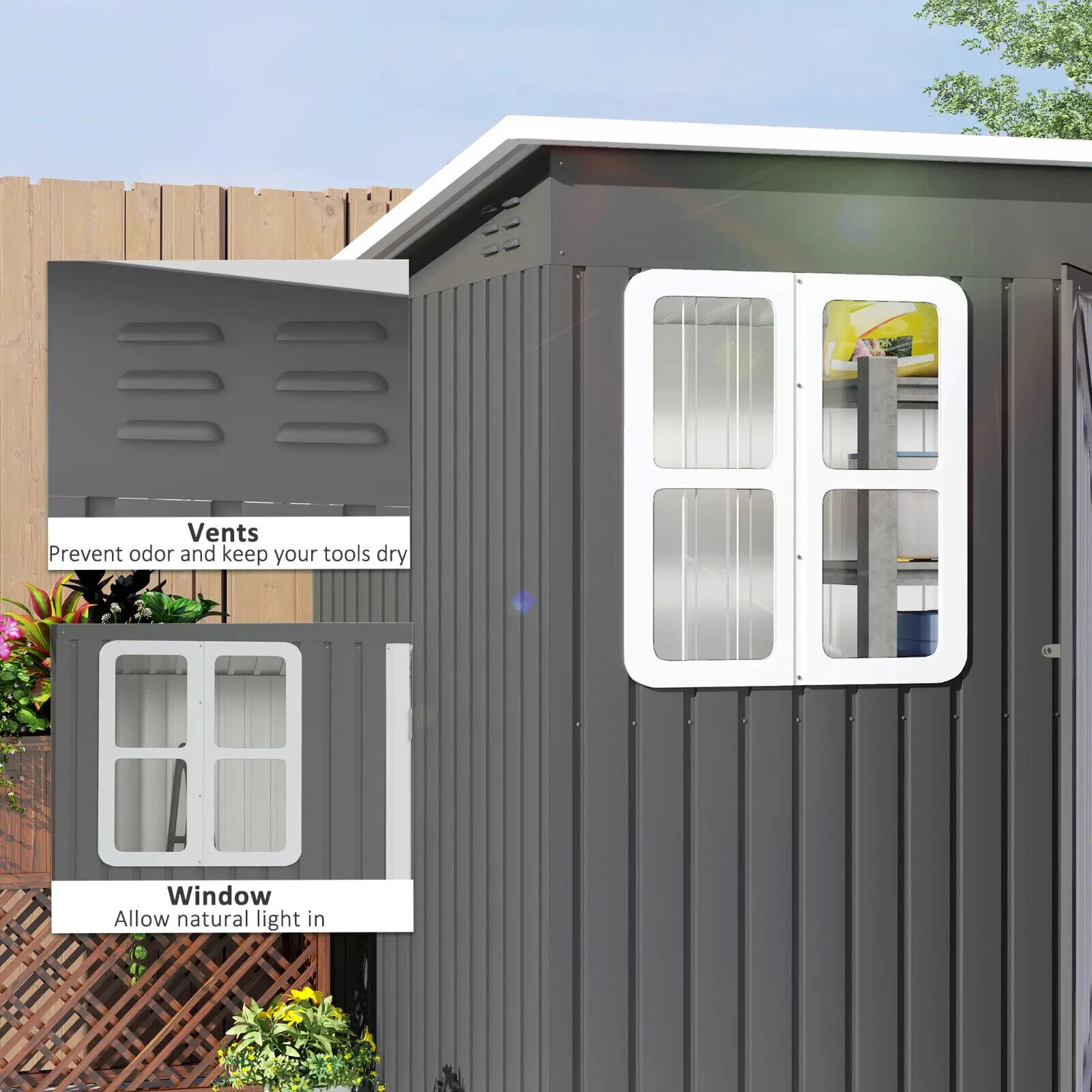 8.5 x 6ft Metal Garden Storage Shed with Window Lockable Doors Foundation Kit - Home and Garden Furniture Shop - #rustic - furniture#