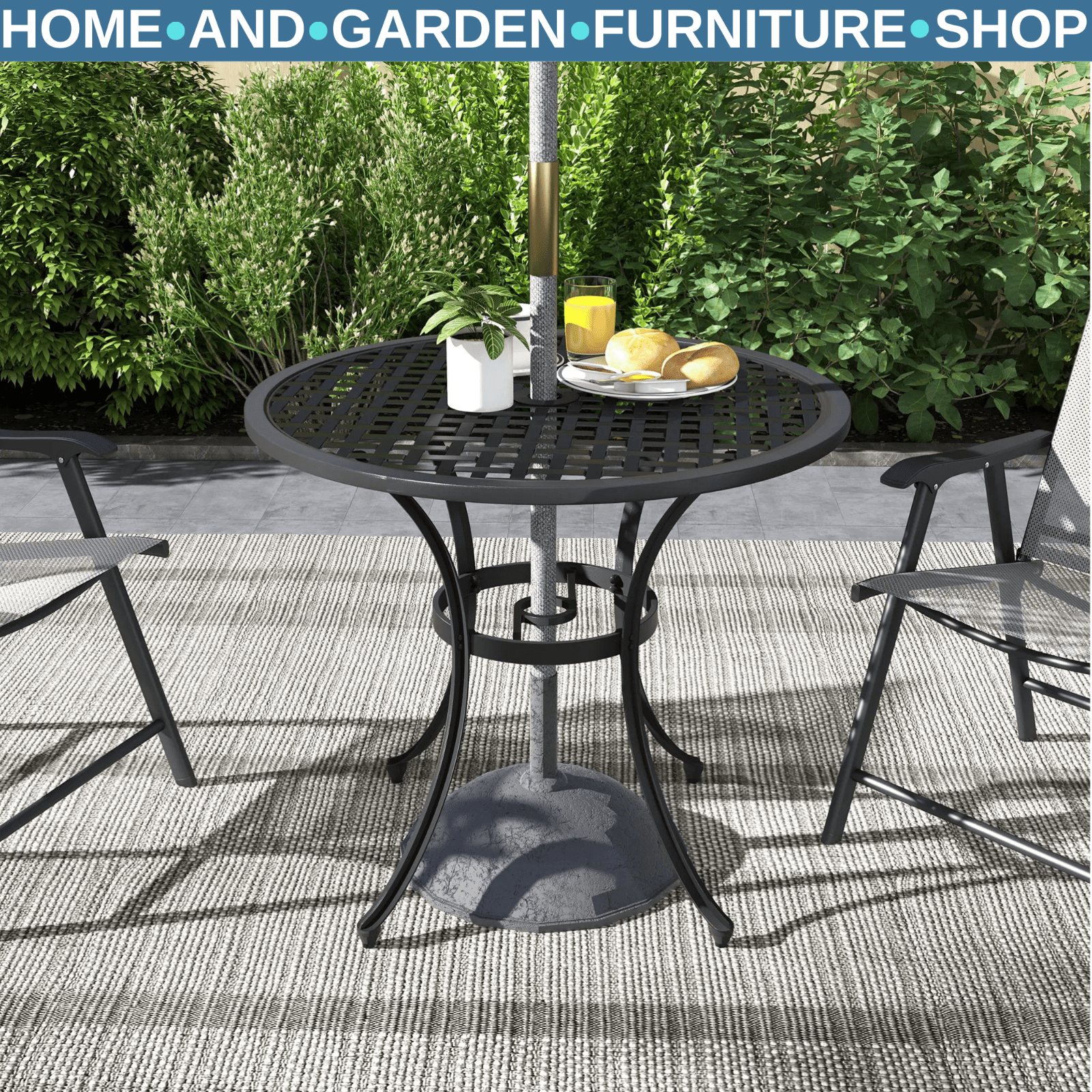 85cm Cast Aluminium Round Bistro Table w/ Umbrella Hole Garden Patio Outdoor Use - Home and Garden Furniture Shop - rustic - furniture