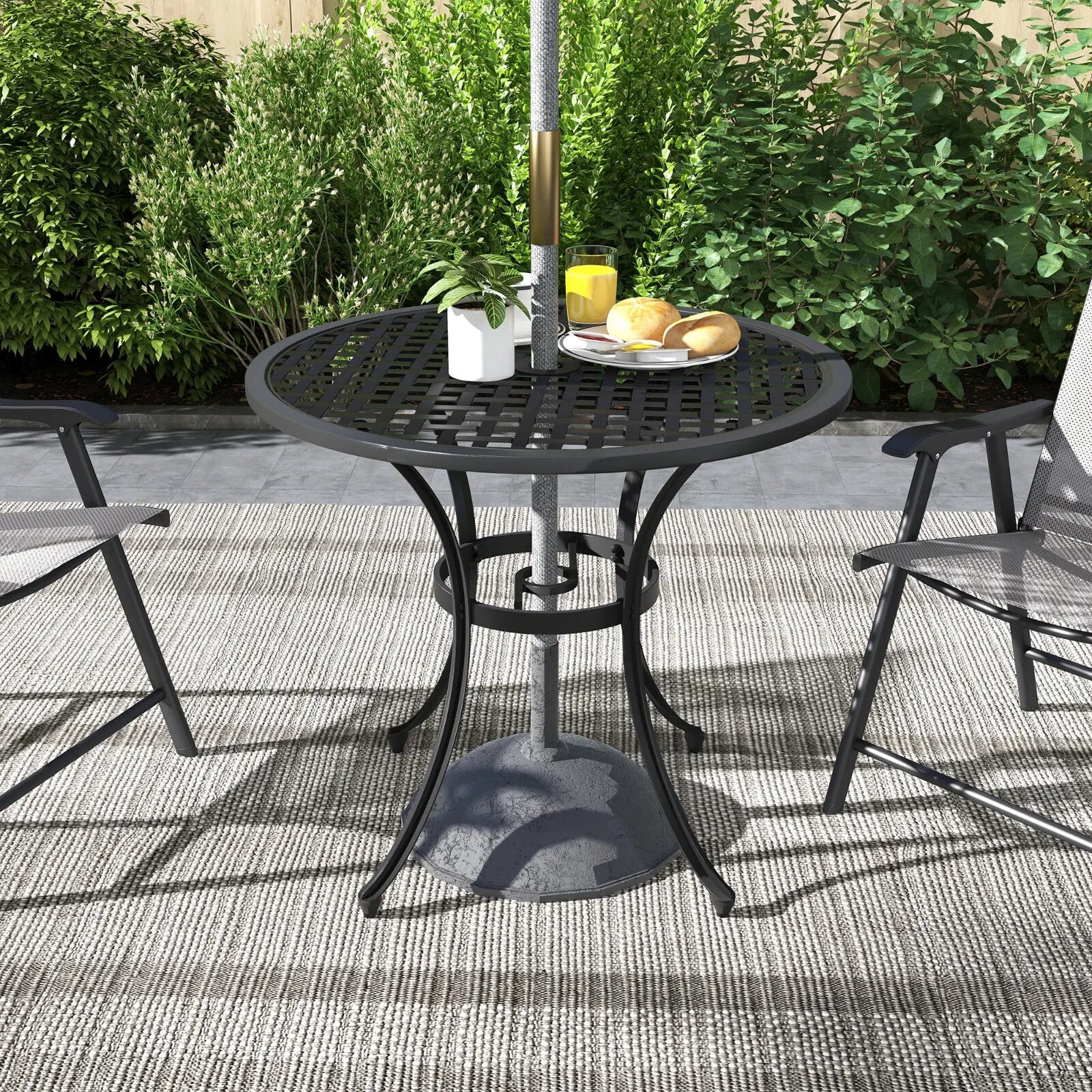 85cm Cast Aluminium Round Bistro Table w/ Umbrella Hole Garden Patio Outdoor Use - Home and Garden Furniture Shop - rustic - furniture