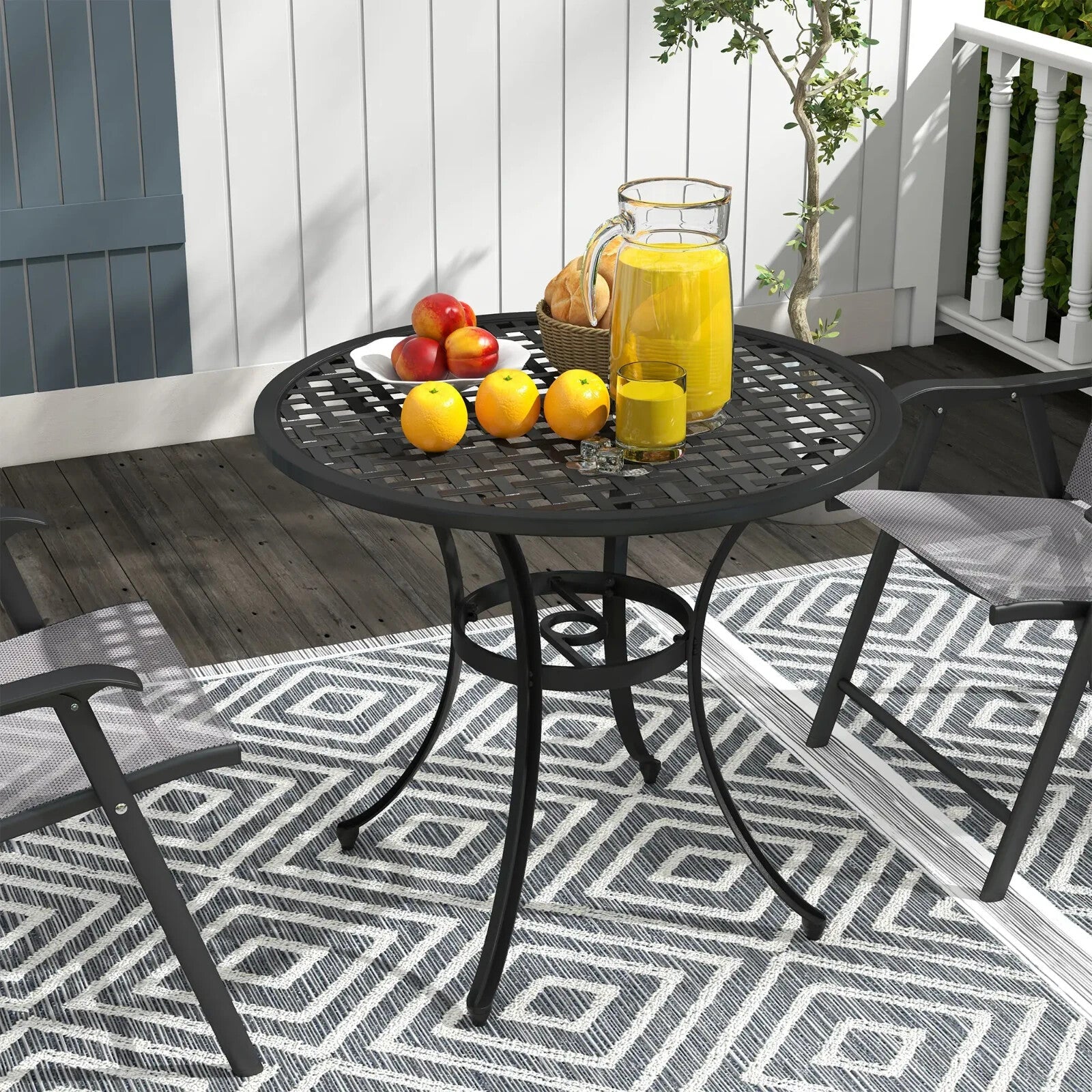 85cm Cast Aluminium Round Bistro Table w/ Umbrella Hole Garden Patio Outdoor Use - Home and Garden Furniture Shop - rustic - furniture