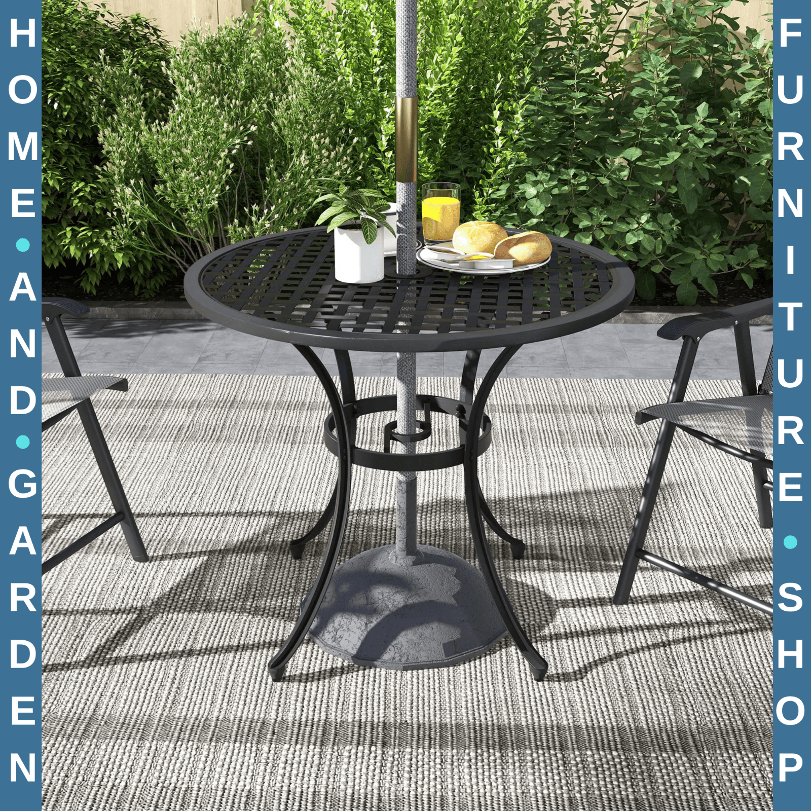 85cm Cast Aluminium Round Bistro Table w/ Umbrella Hole Garden Patio Outdoor Use - Home and Garden Furniture Shop - rustic - furniture