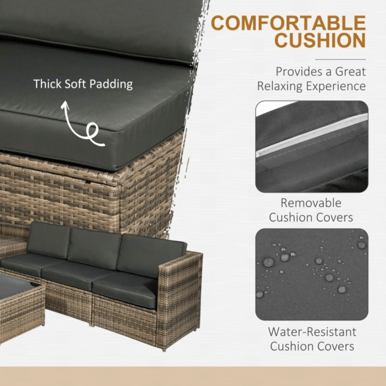 8Pcs Patio Rattan Corner Sofa Set Garden Furniture Side Table Cushion 6 Seater - Home and Garden Furniture Shop - #rustic - furniture#