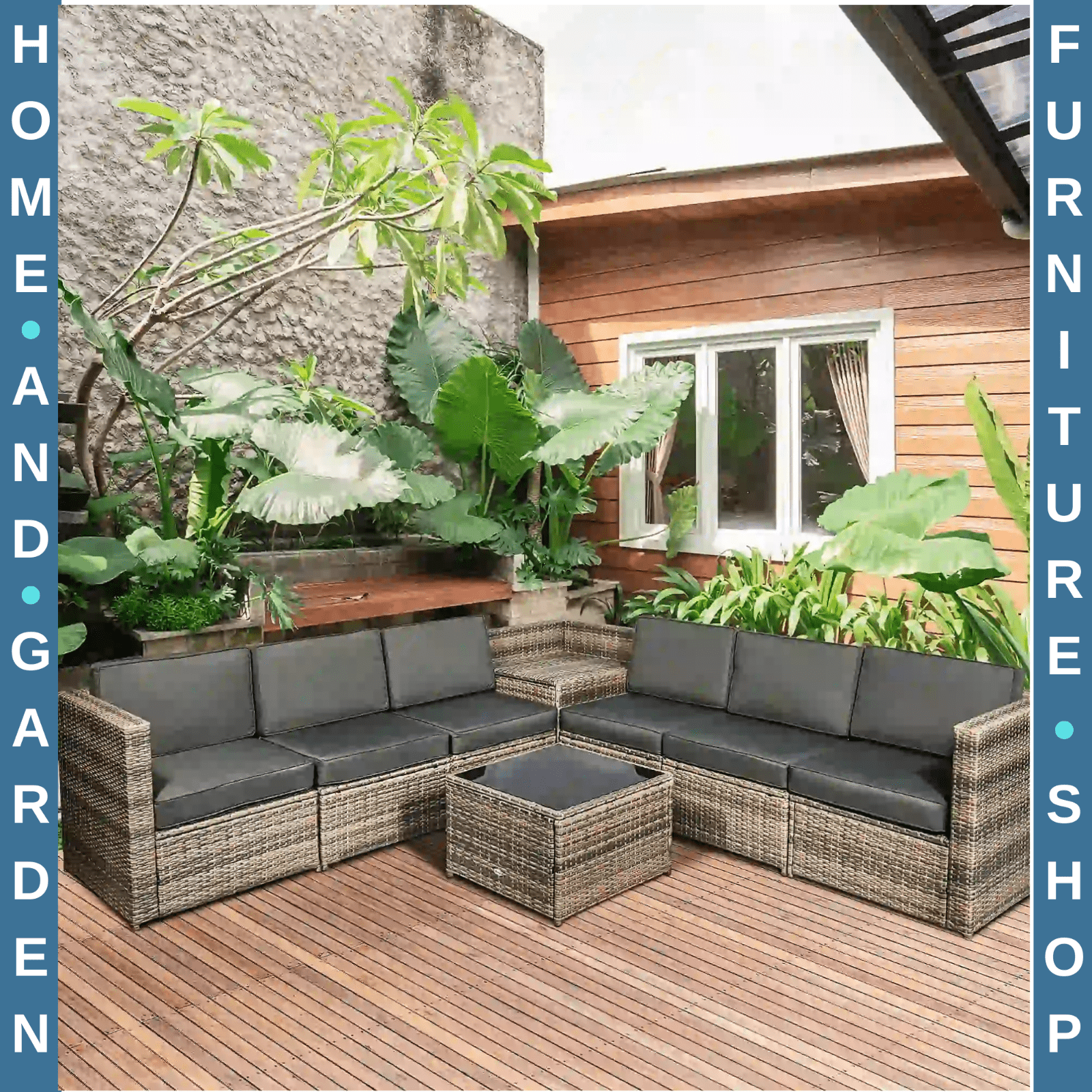 8Pcs Patio Rattan Corner Sofa Set Garden Furniture Side Table Cushion 6 Seater - Home and Garden Furniture Shop - rustic - furniture