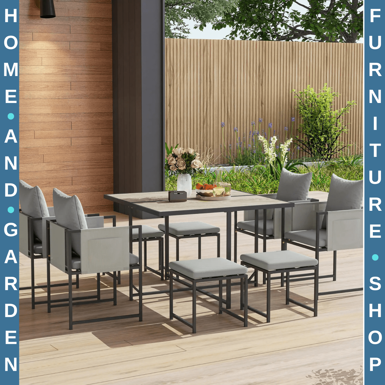 9 Pcs Cube Garden Dining Set 8 Seat Outdoor Furniture w/ Cushion Table and Chair - Home and Garden Furniture Shop - #rustic - furniture#
