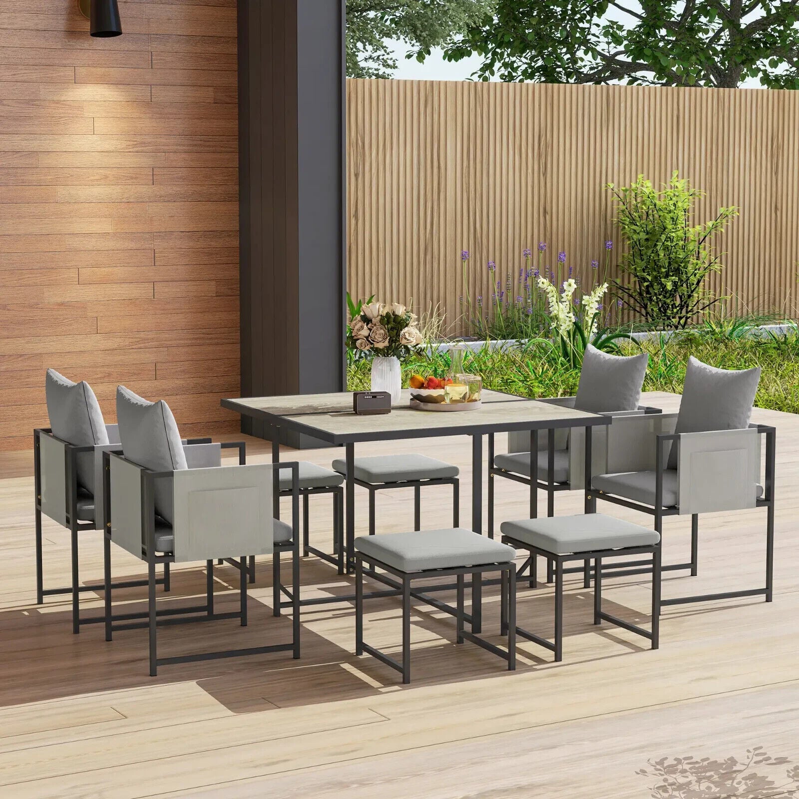 9 Pcs Cube Garden Dining Set 8 Seat Outdoor Furniture w/ Cushion Table and Chair - Home and Garden Furniture Shop - #rustic - furniture#
