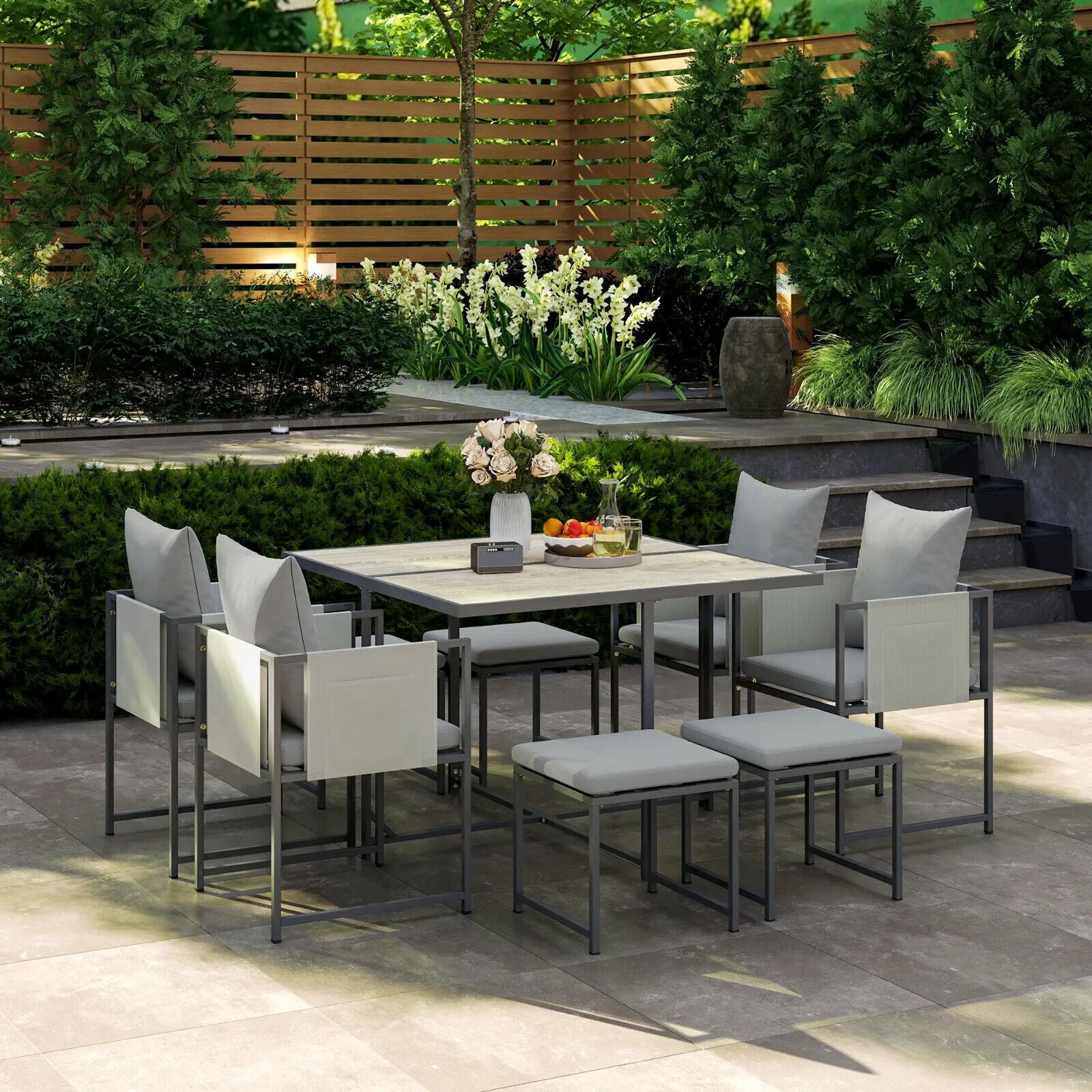 9 Pcs Cube Garden Dining Set 8 Seat Outdoor Furniture w/ Cushion Table and Chair - Home and Garden Furniture Shop - #rustic - furniture#