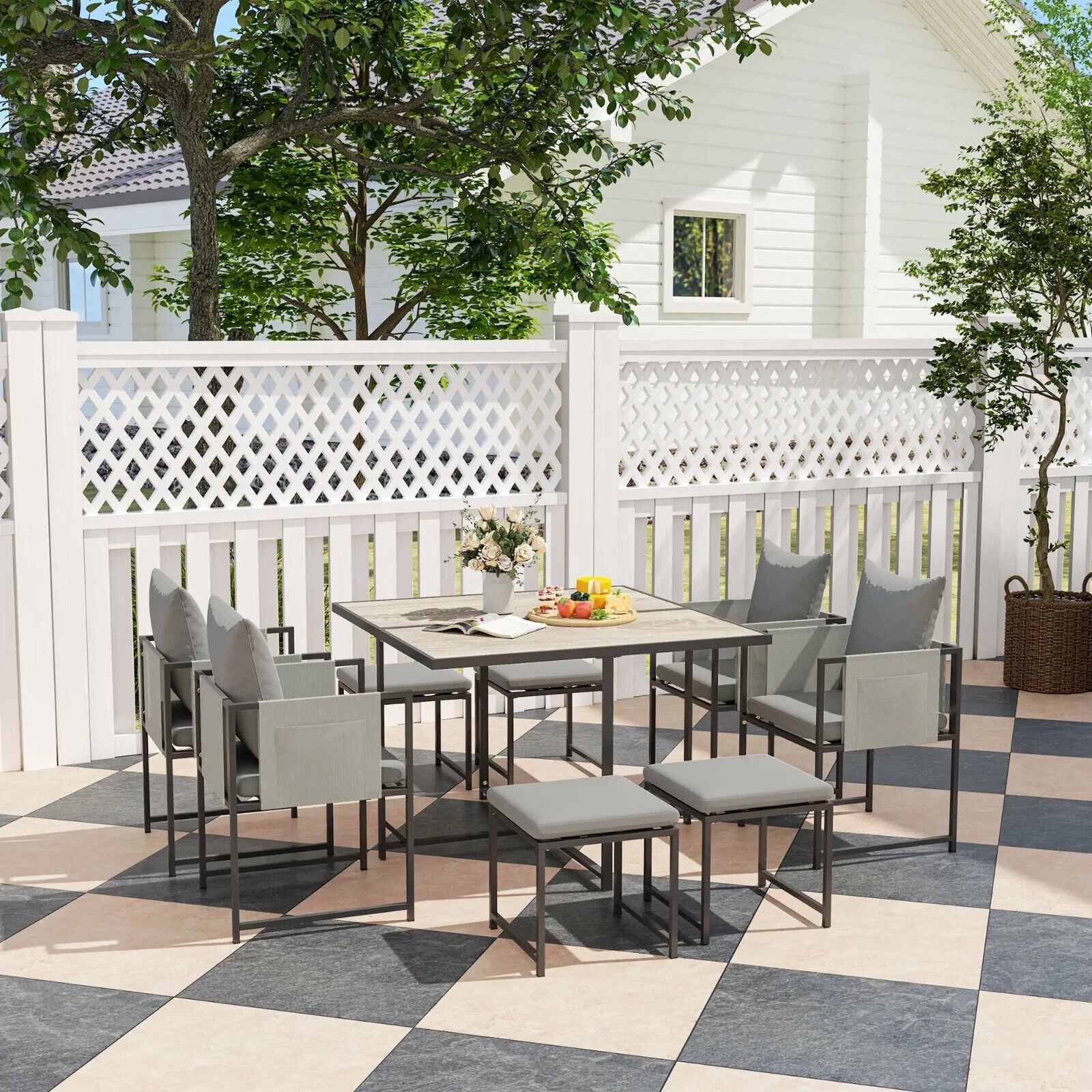 9 Pcs Cube Garden Dining Set 8 Seat Outdoor Furniture w/ Cushion Table and Chair - Home and Garden Furniture Shop - #rustic - furniture#