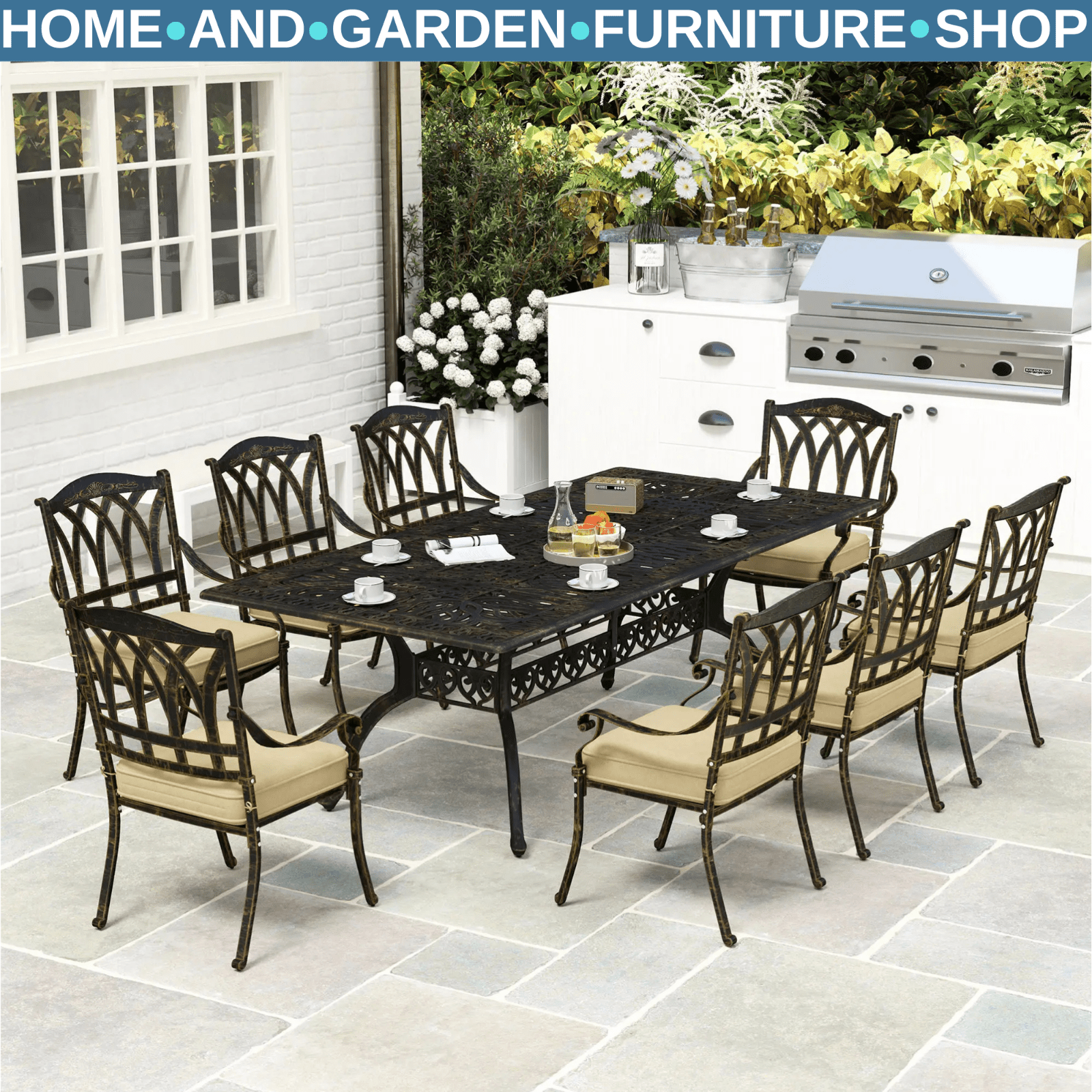 9 Piece Cast Aluminium Garden Dining Set Outdoor Table & Chairs Patio Furniture - Home and Garden Furniture Shop - rustic - furniture