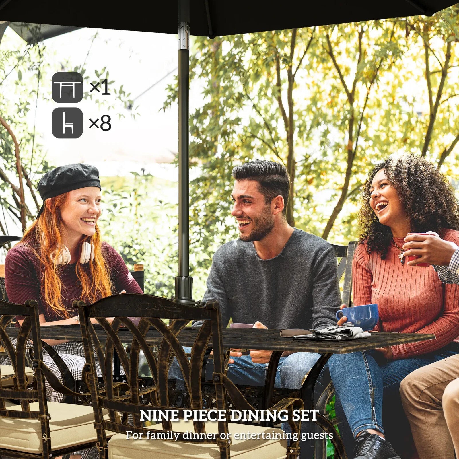 9 Piece Cast Aluminium Garden Dining Set Outdoor Table & Chairs Patio Furniture - Home and Garden Furniture Shop - rustic - furniture