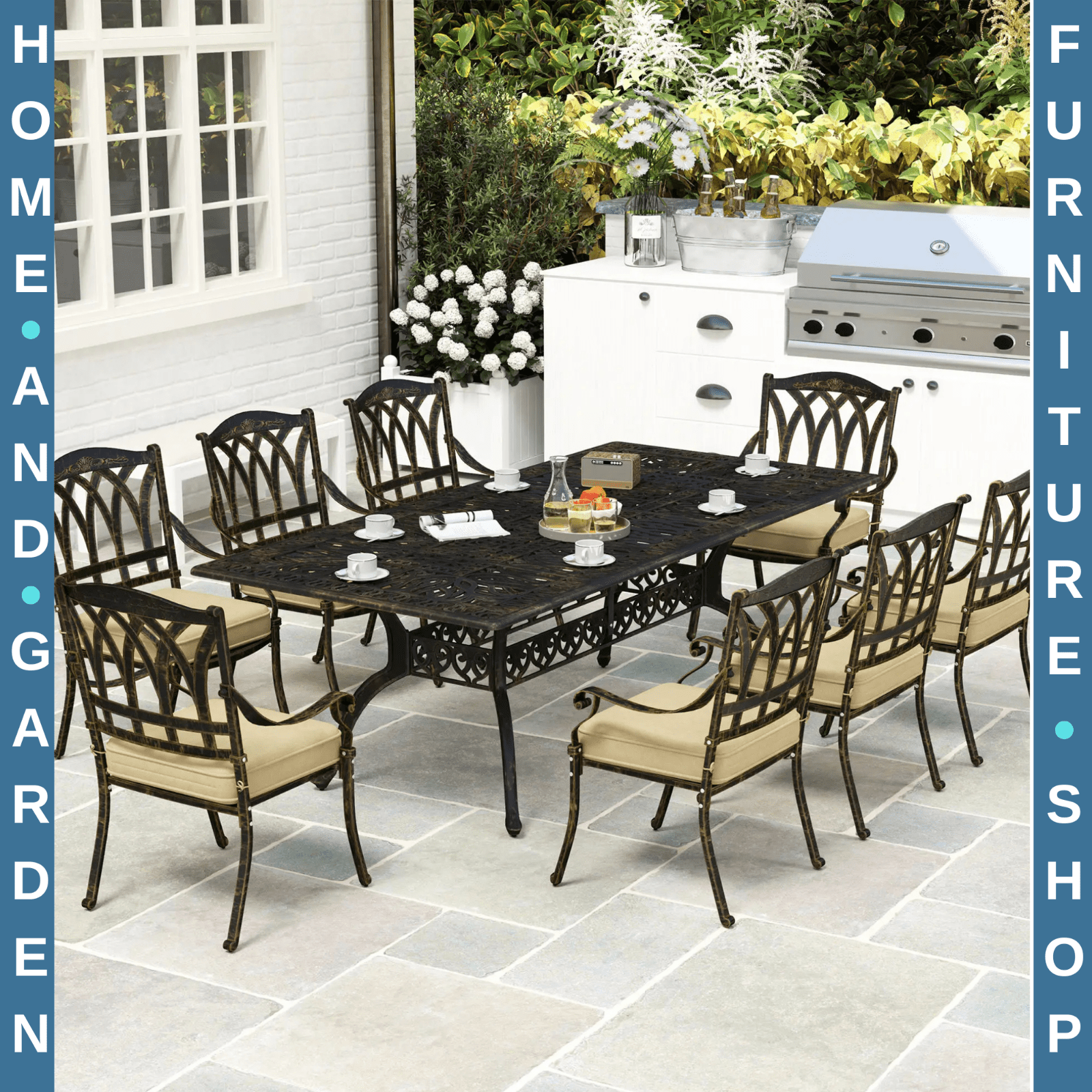 9 Piece Cast Aluminium Garden Dining Set Outdoor Table & Chairs Patio Furniture - Home and Garden Furniture Shop - rustic - furniture