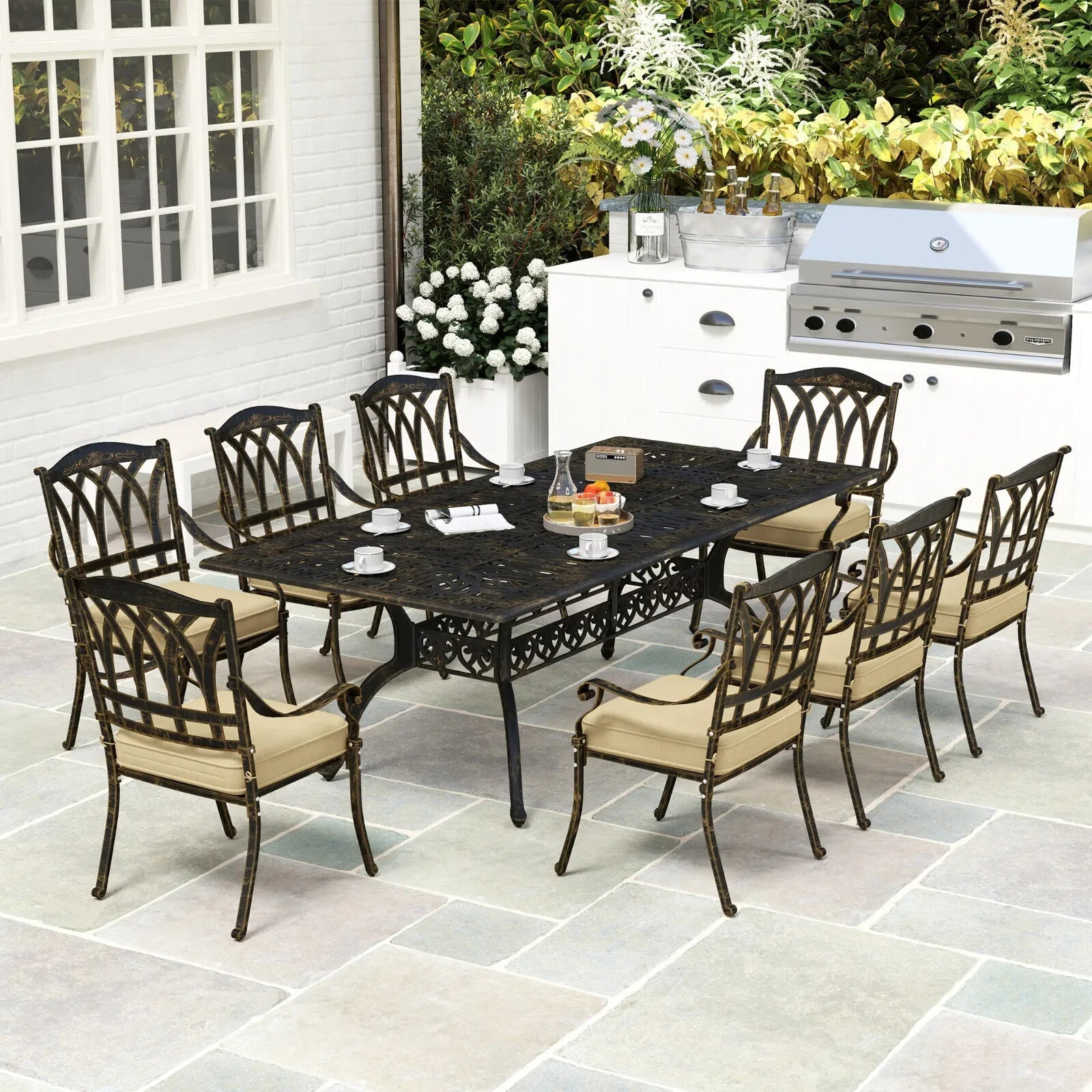 9 Piece Cast Aluminium Garden Dining Set Outdoor Table & Chairs Patio Furniture - Home and Garden Furniture Shop - rustic - furniture