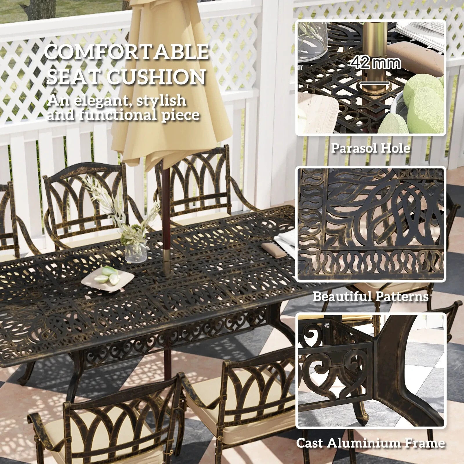 9 Piece Cast Aluminium Garden Dining Set Outdoor Table & Chairs Patio Furniture - Home and Garden Furniture Shop - rustic - furniture