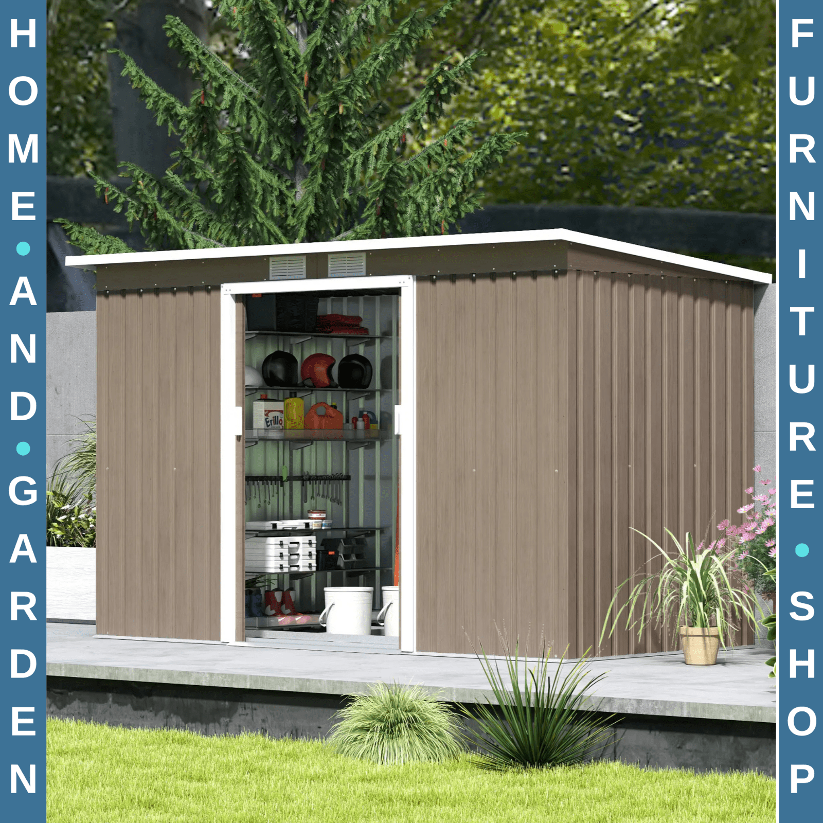 9 x 4FT Metal Garden Storage Shed with Foundation Kit Heavy Duty 2 Door Outhouse - Home and Garden Furniture Shop - #rustic - furniture#