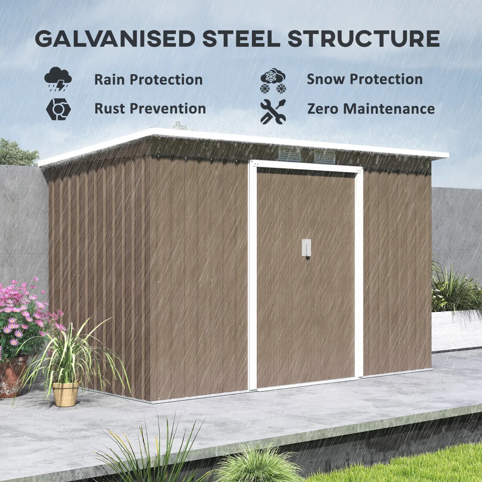 9 x 4FT Metal Garden Storage Shed with Foundation Kit Heavy Duty 2 Door Outhouse - Home and Garden Furniture Shop - #rustic - furniture#
