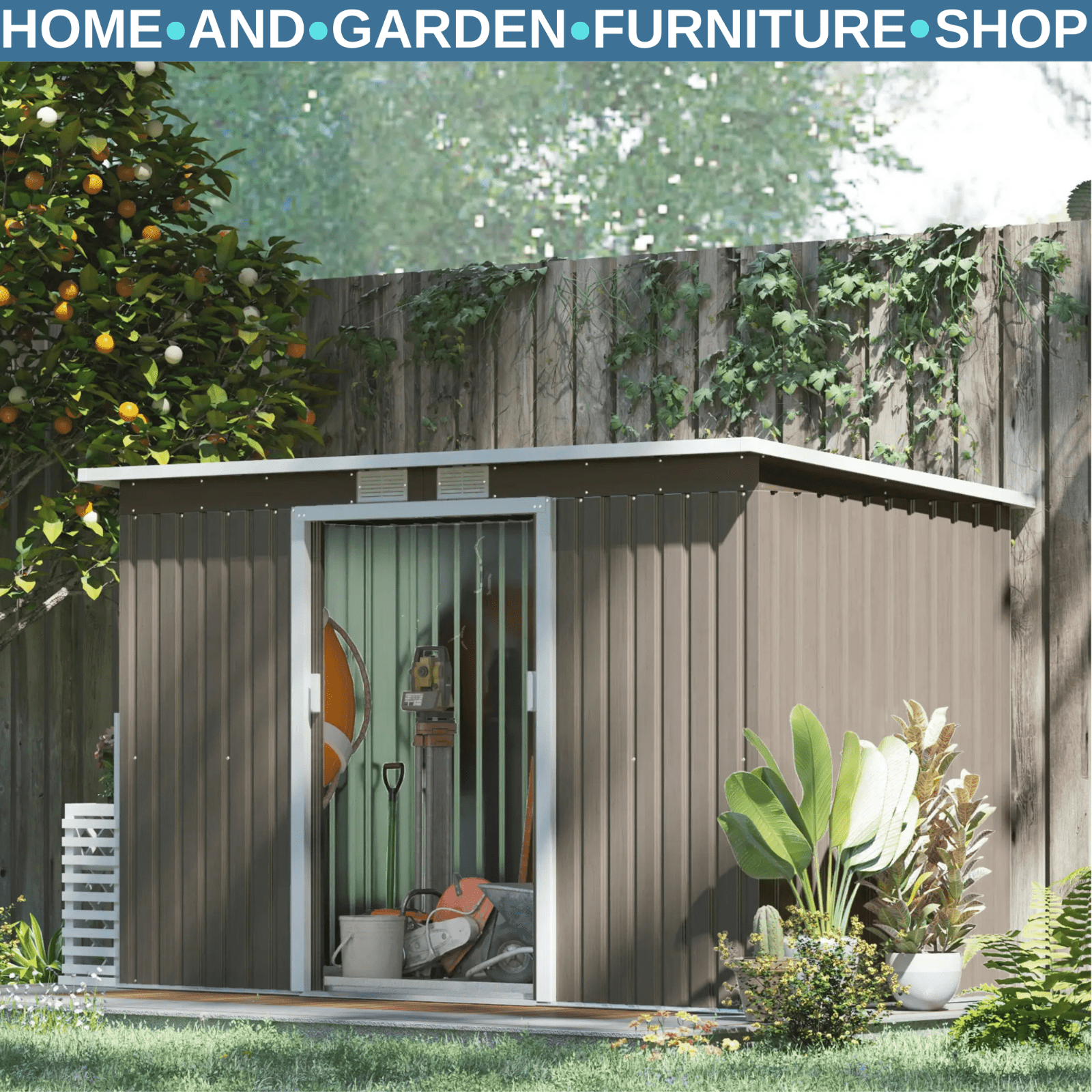 9 x 4FT Metal Garden Storage Shed with Foundation Kit Heavy Duty 2 Door Outhouse - Home and Garden Furniture Shop - #rustic - furniture#