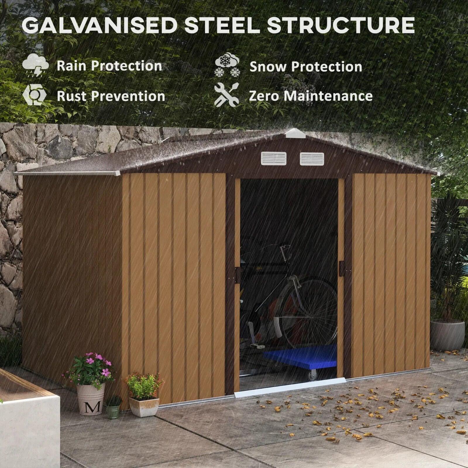 9 x 6FT Galvanised Steel Garden Storage Shed with Foundation Kit Metal Tool Shed - Home and Garden Furniture Shop - #rustic - furniture#