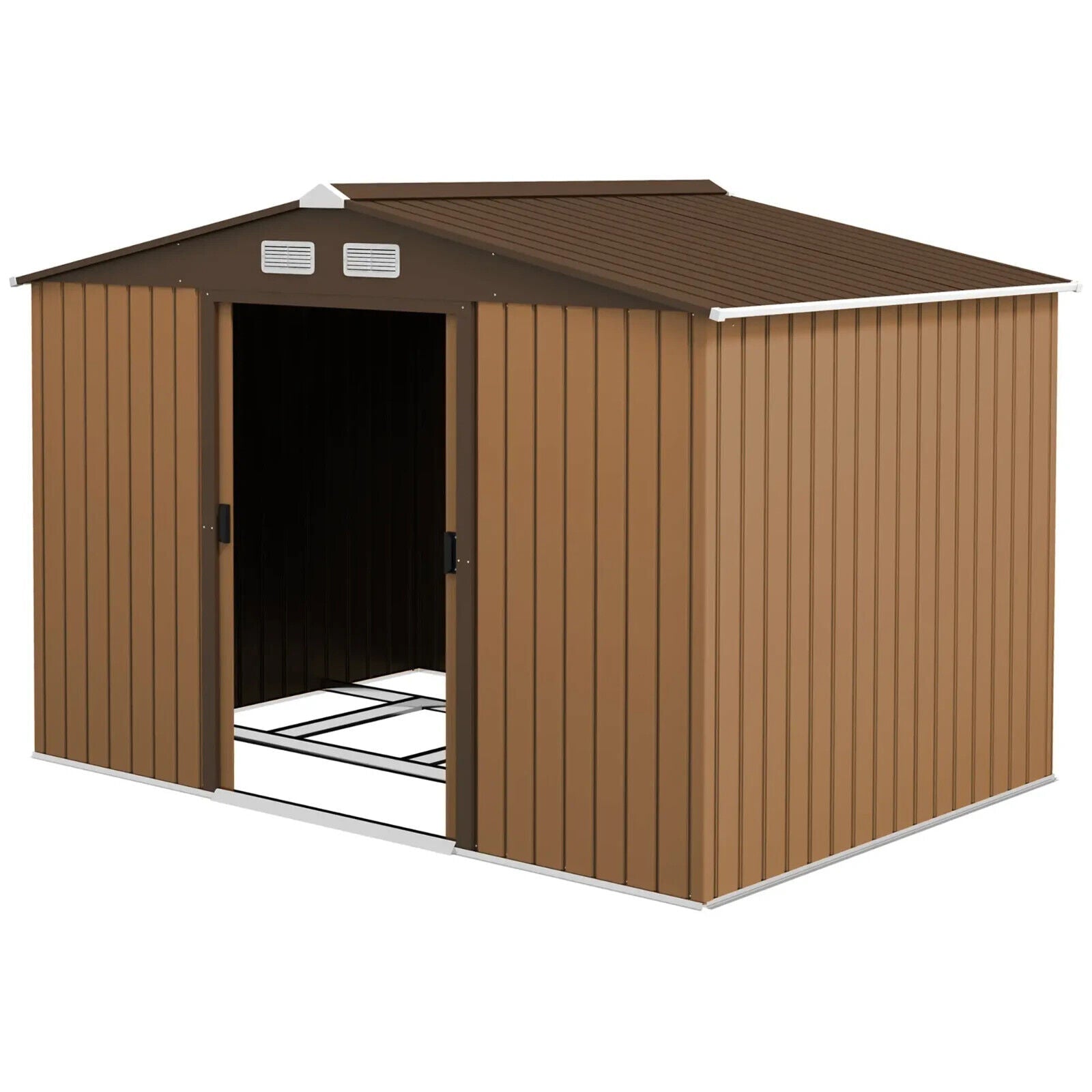 9 x 6FT Galvanised Steel Garden Storage Shed with Foundation Kit Metal Tool Shed - Home and Garden Furniture Shop - #rustic - furniture#