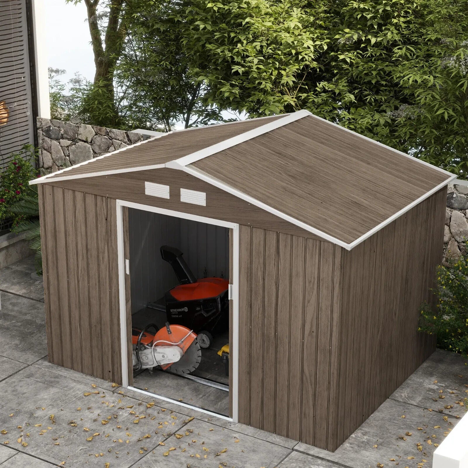 9 x 6ft Garden Metal Storage Shed with Lockable Double Doors Vents & Foundation - Home and Garden Furniture Shop - #rustic - furniture#