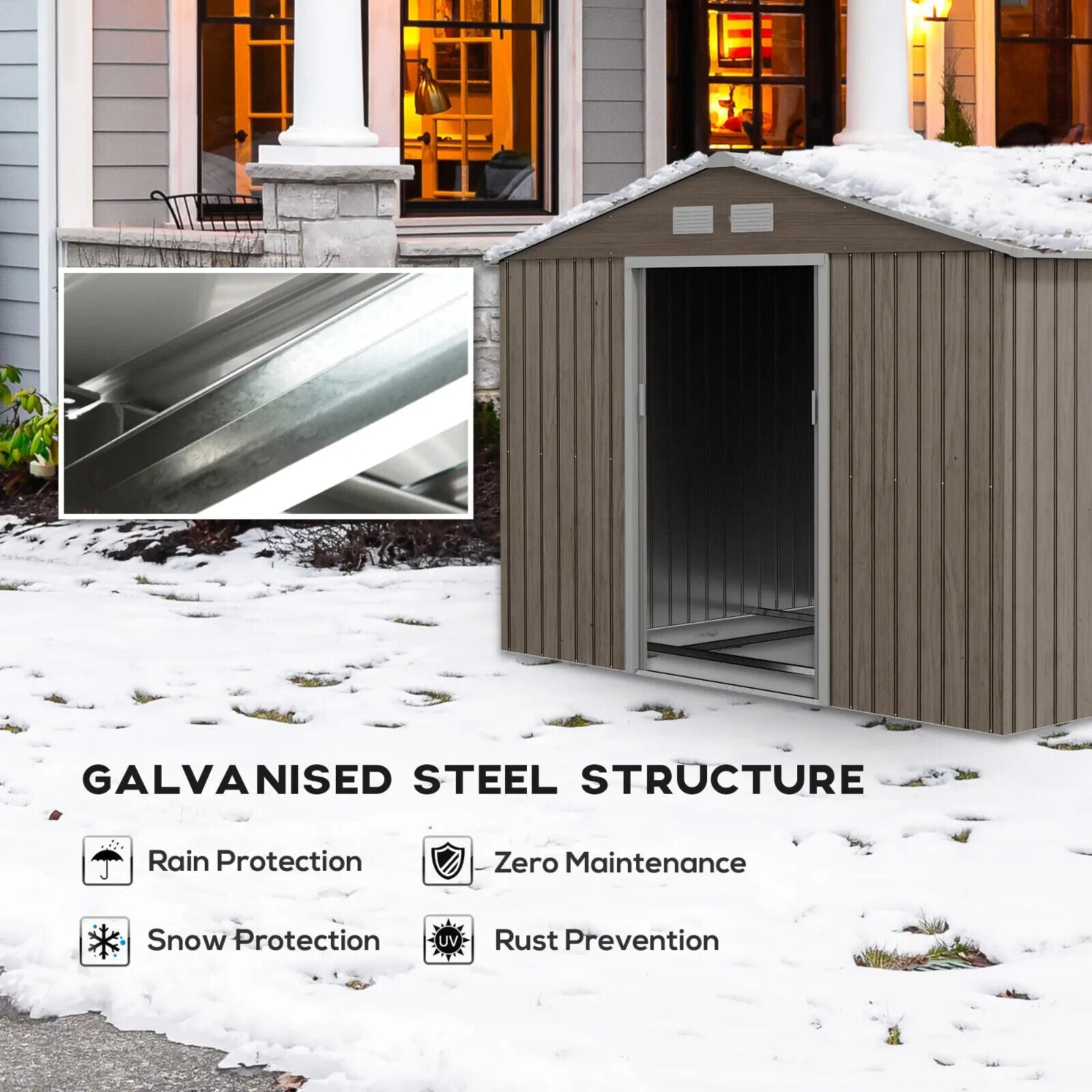 9 x 6ft Garden Metal Storage Shed with Lockable Double Doors Vents & Foundation - Home and Garden Furniture Shop - #rustic - furniture#