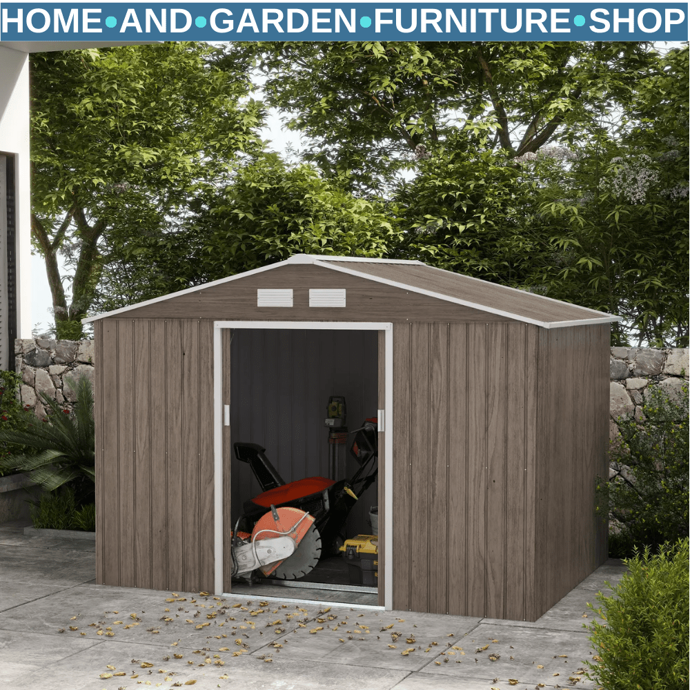9 x 6ft Garden Metal Storage Shed with Lockable Double Doors Vents & Foundation - Home and Garden Furniture Shop - #rustic - furniture#
