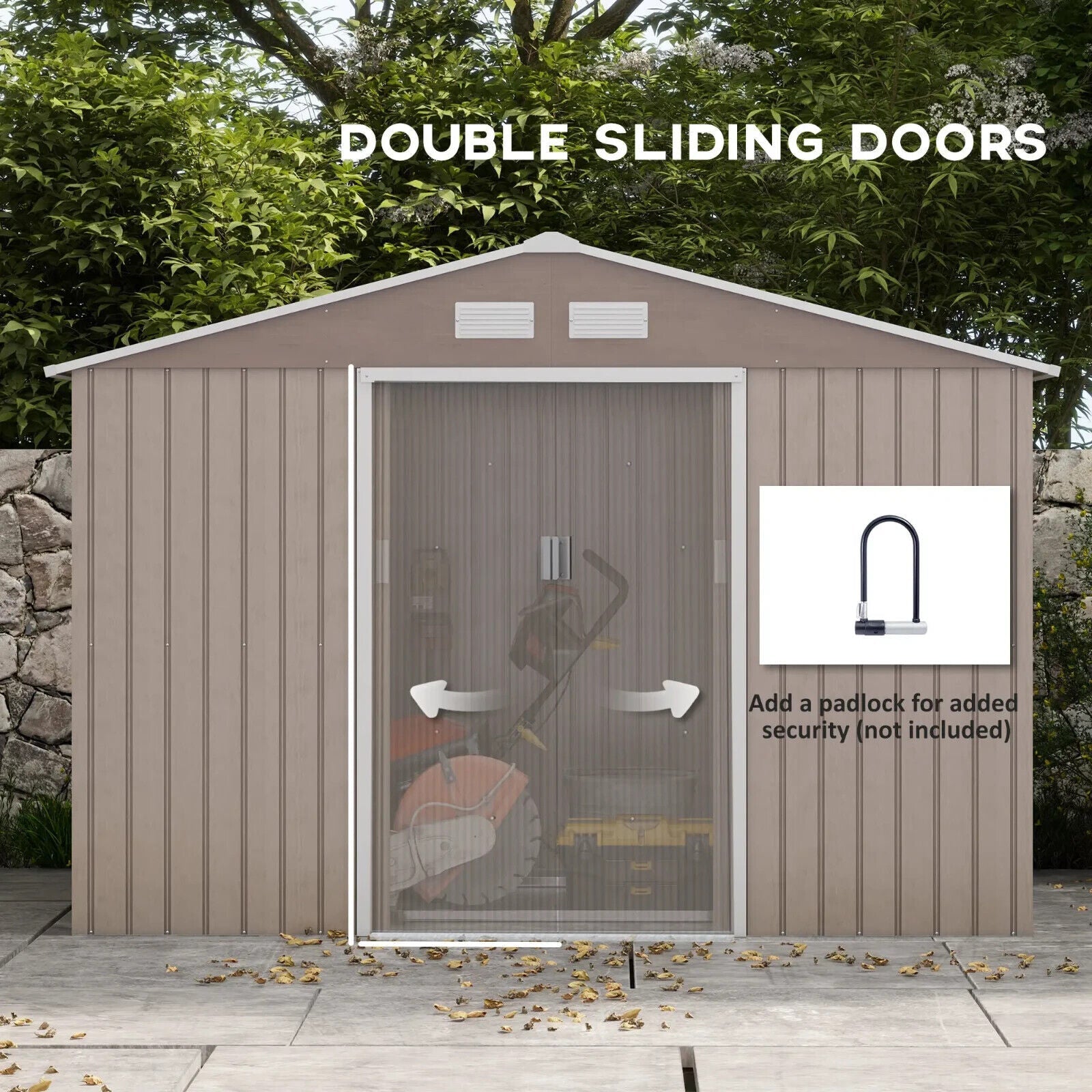 9 x 6ft Garden Metal Storage Shed with Lockable Double Doors Vents & Foundation - Home and Garden Furniture Shop - #rustic - furniture#