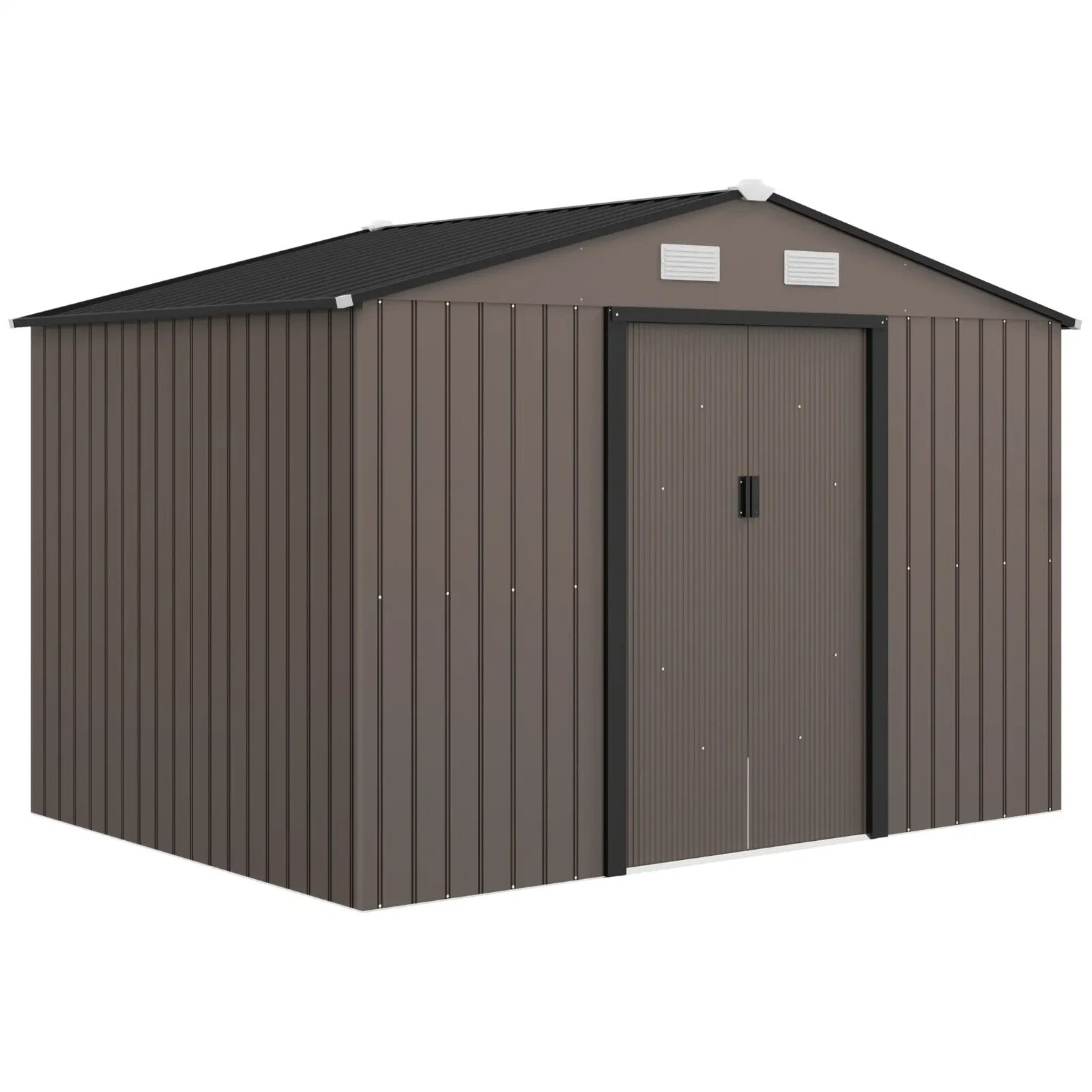 9 x 6FT Large Garden Metal Storage Shed with Sliding Doors Brown Patio Tool Shed - Home and Garden Furniture Shop - rustic - furniture