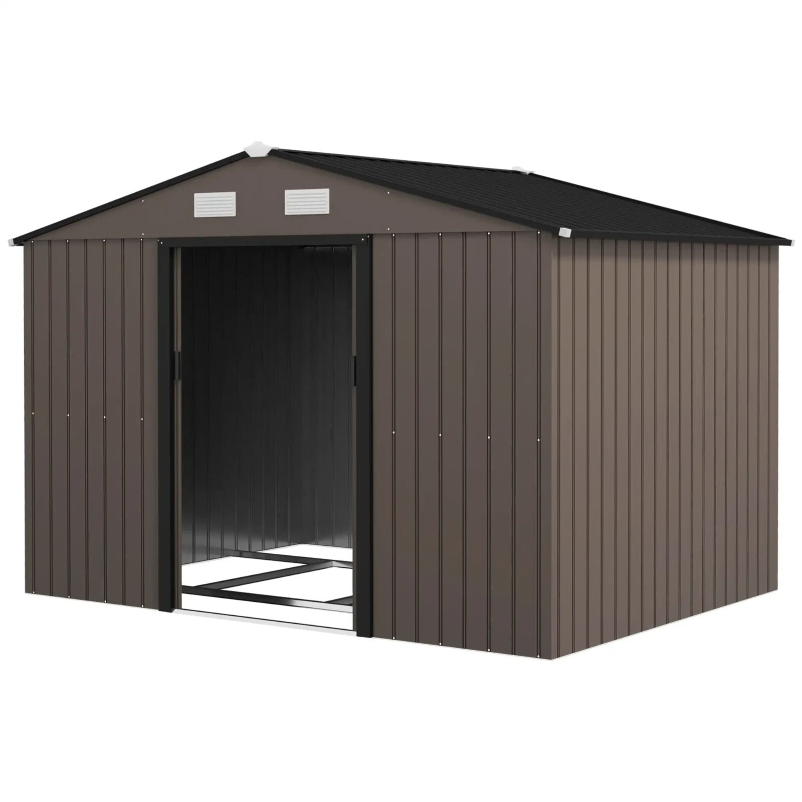 9 x 6FT Large Garden Metal Storage Shed with Sliding Doors Brown Patio Tool Shed - Home and Garden Furniture Shop - rustic - furniture