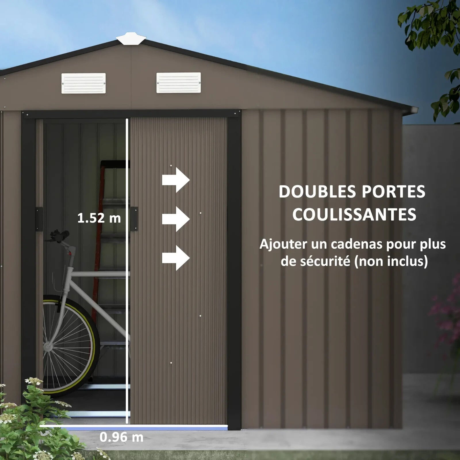9 x 6FT Large Garden Metal Storage Shed with Sliding Doors Brown Patio Tool Shed - Home and Garden Furniture Shop - rustic - furniture